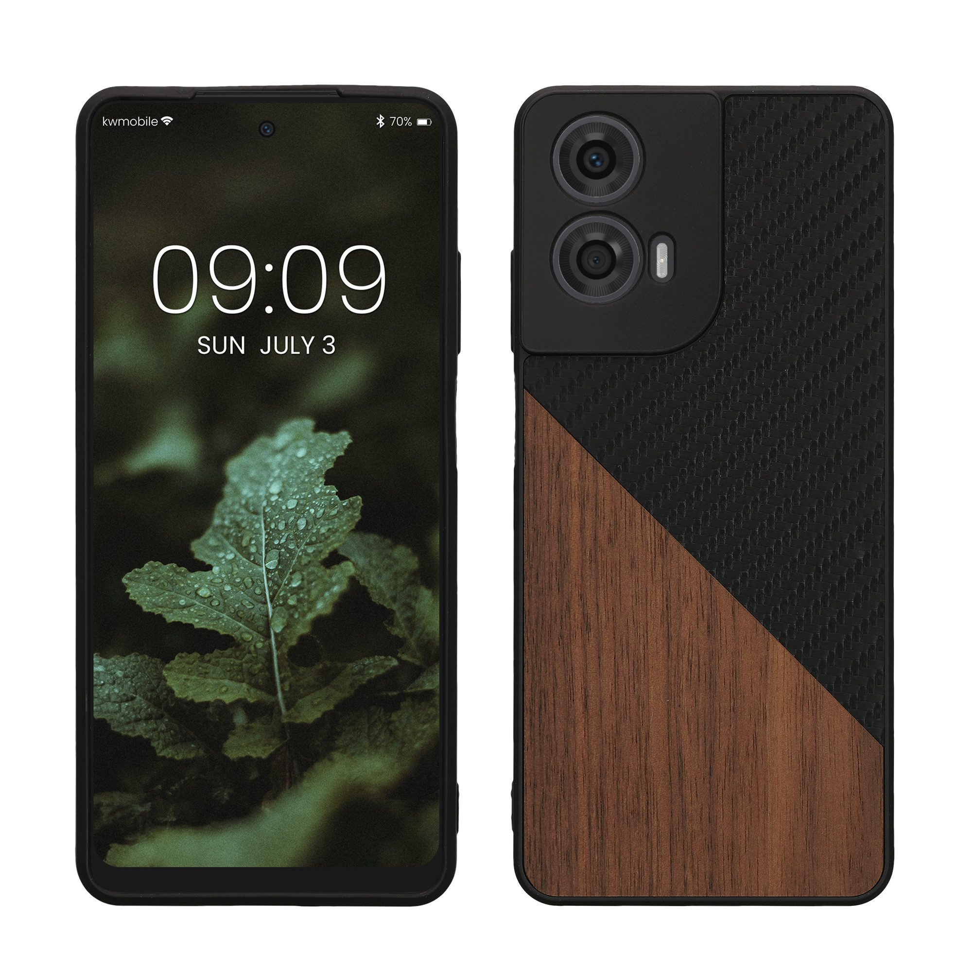 kwmobile Handyhülle Hülle für Motorola Moto G24 / E14 / G04 / G04s, Holz Handy Schutzcase - Handy Case Schutzhülle - Smartphone Cover