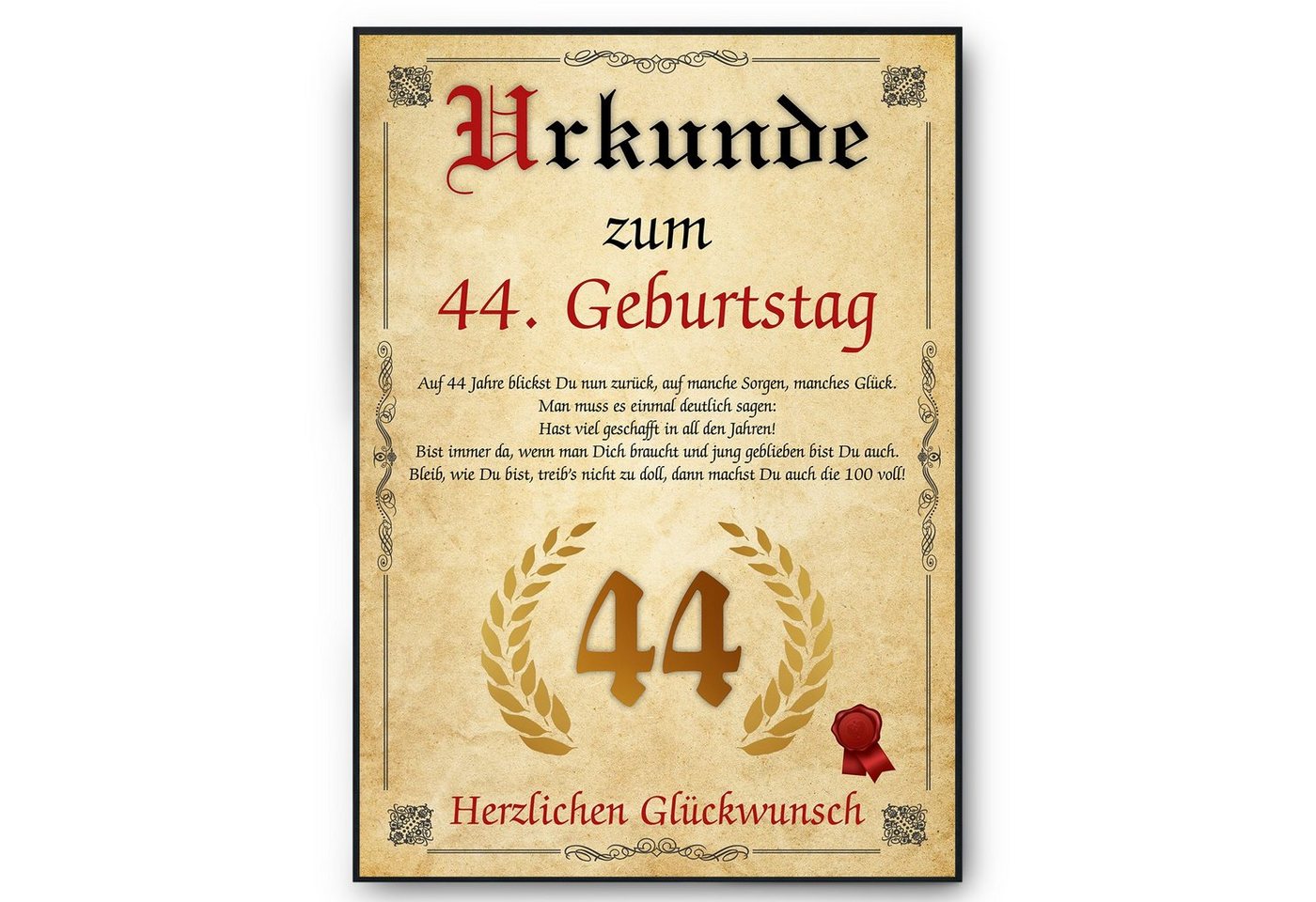 Tigerlino Poster Urkunde zum Geburtstag Mann Frau Geburtstagsgeschenk Geburtstagskarte, 44. Geburtstag Jahrgang 1982, Geburtstagsurkunde