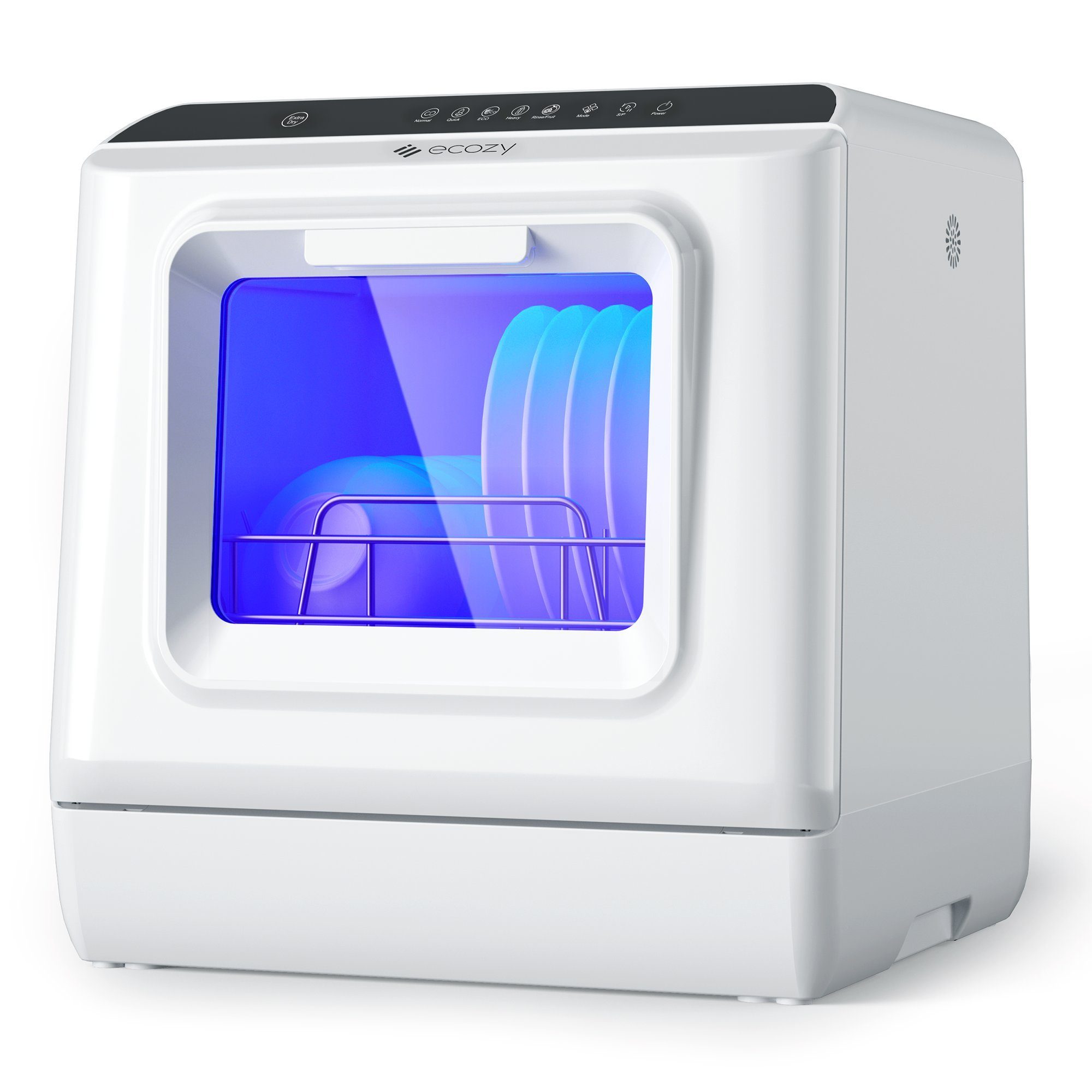 eCozy Tischgeschirrspüler Mini Geschirrspüler DW-CT200A, 5 l, 4 Maßgedecke, 5L Wassertank, 6 Programme, Doppelte Wasserversorgung, Auto-Trocknung