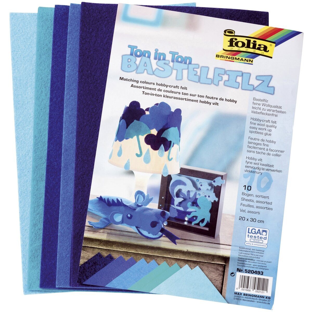 Folia Bastelfilz Filz Ton in Ton 20x30cm blau.