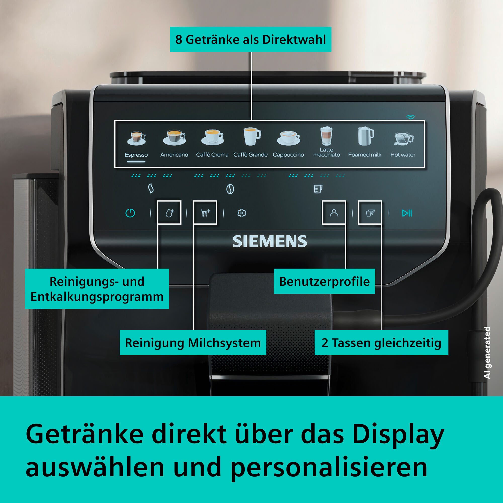 SIEMENS Kaffeevollautomat EQ500 TP553E09, Doppeltassenfunktion, 41 Getränke, einfache Reinigung, Keramikmahlwerk, entnehmbare Brüheinheit, Steuerung per App, Sc – Bild 4 von 5