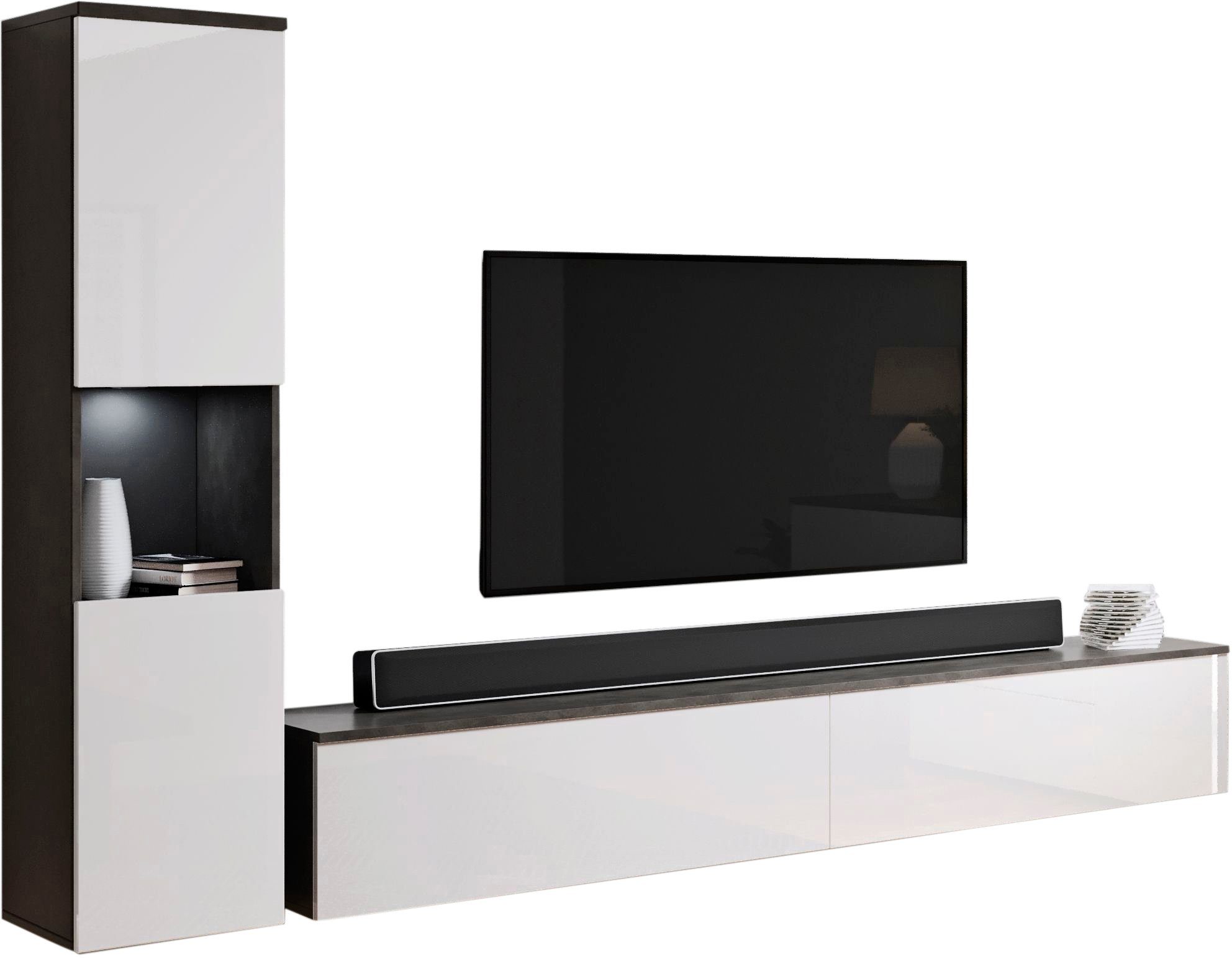 INOSIGN Wohnwand "PARIS, Vitrine Türanschlag links/rechts wechselbar", (Kom günstig online kaufen
