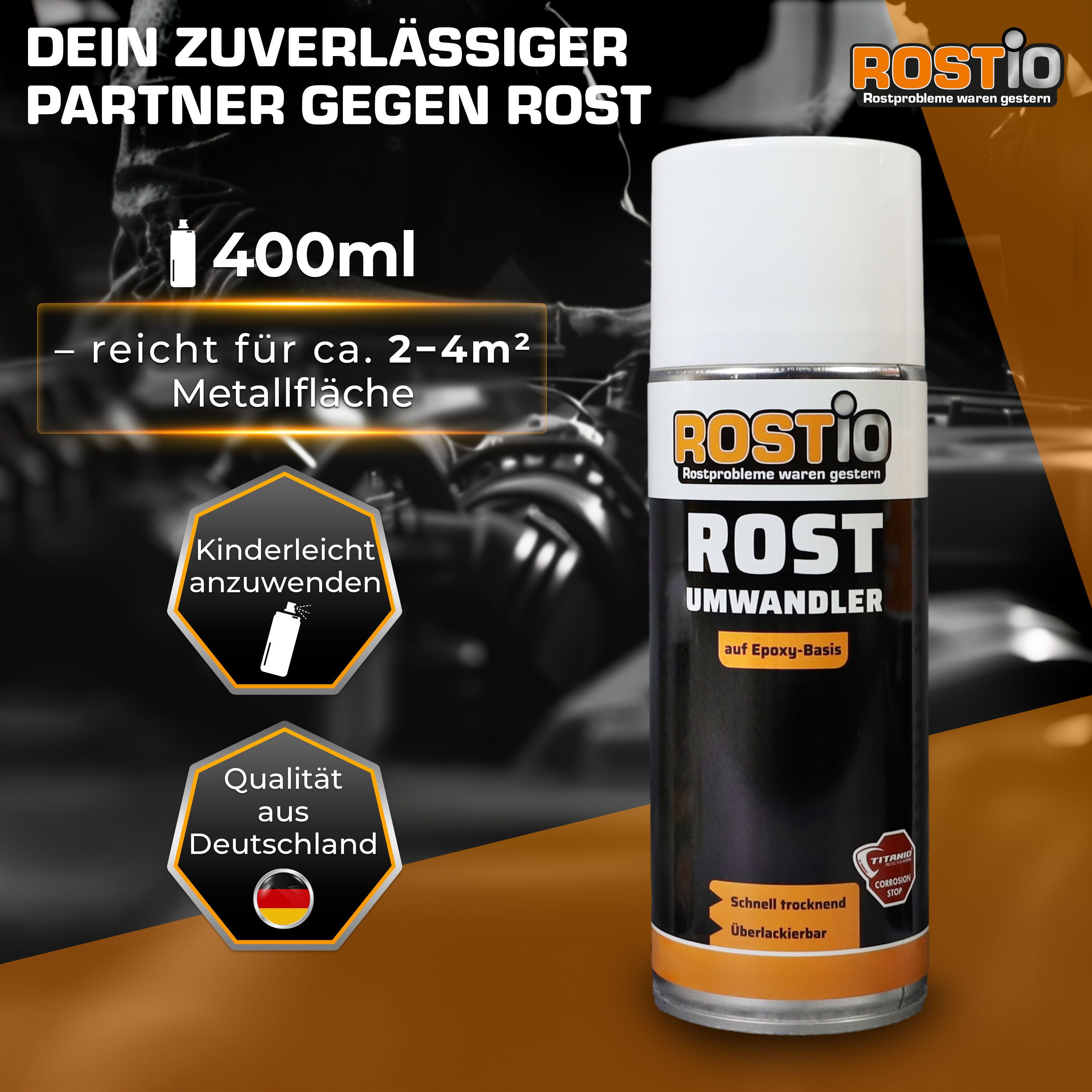 Rostio Rostio Rostumwandler Spray 400 ml Spraydose Rostentferner (1-St. 400ml)