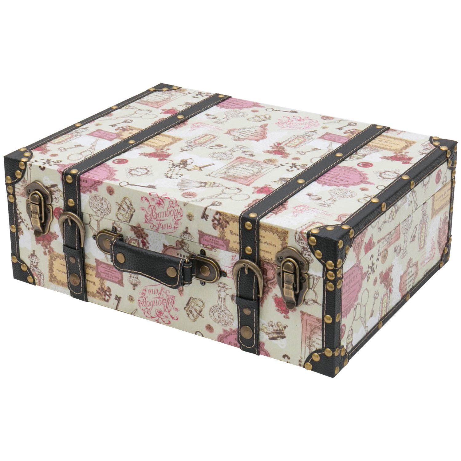 HMF Aufbewahrungsbox Handgefertigter Vintage Koffer aus Holz, Deko Koffer, Geschenkkoffer im Barock Design, 44 x 32 x 16 cm