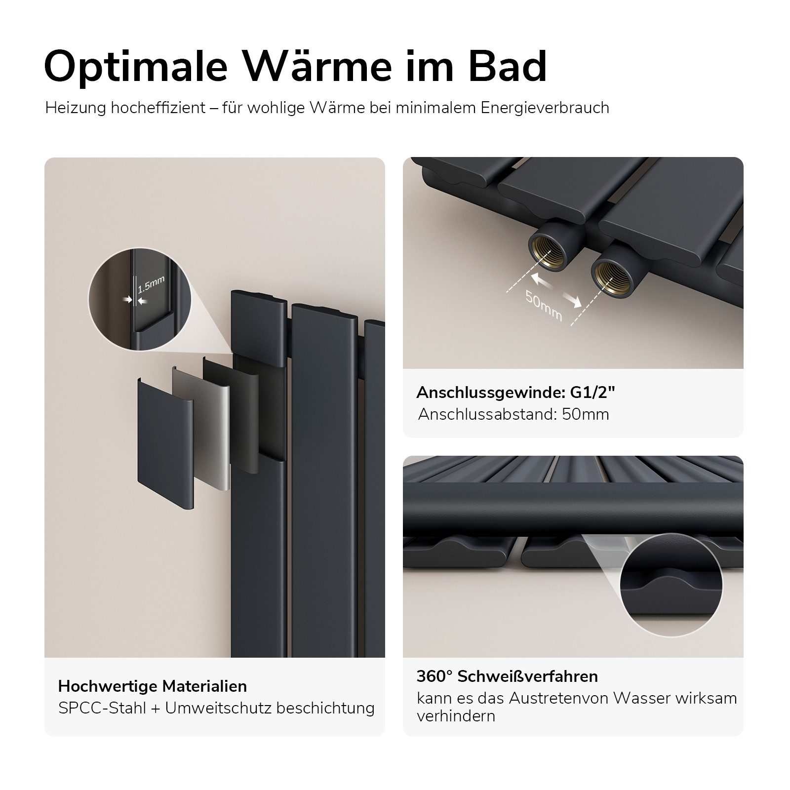 EMKE Heizkörper Einlagig Flach Horizontal Design Paneelheizkörper Höhe: 63cm, Seitenanschluss Anthrazit