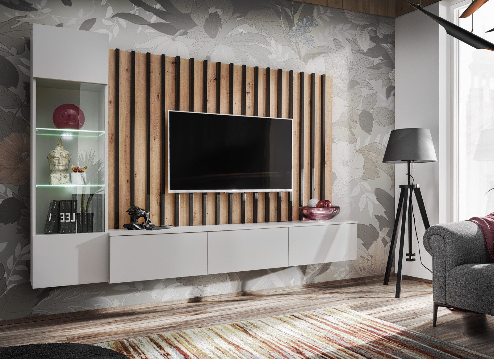 Furn.Design Wohnwand Pearl, (TV-Wand in hellem grau mit Artisan Eiche, 3-te günstig online kaufen