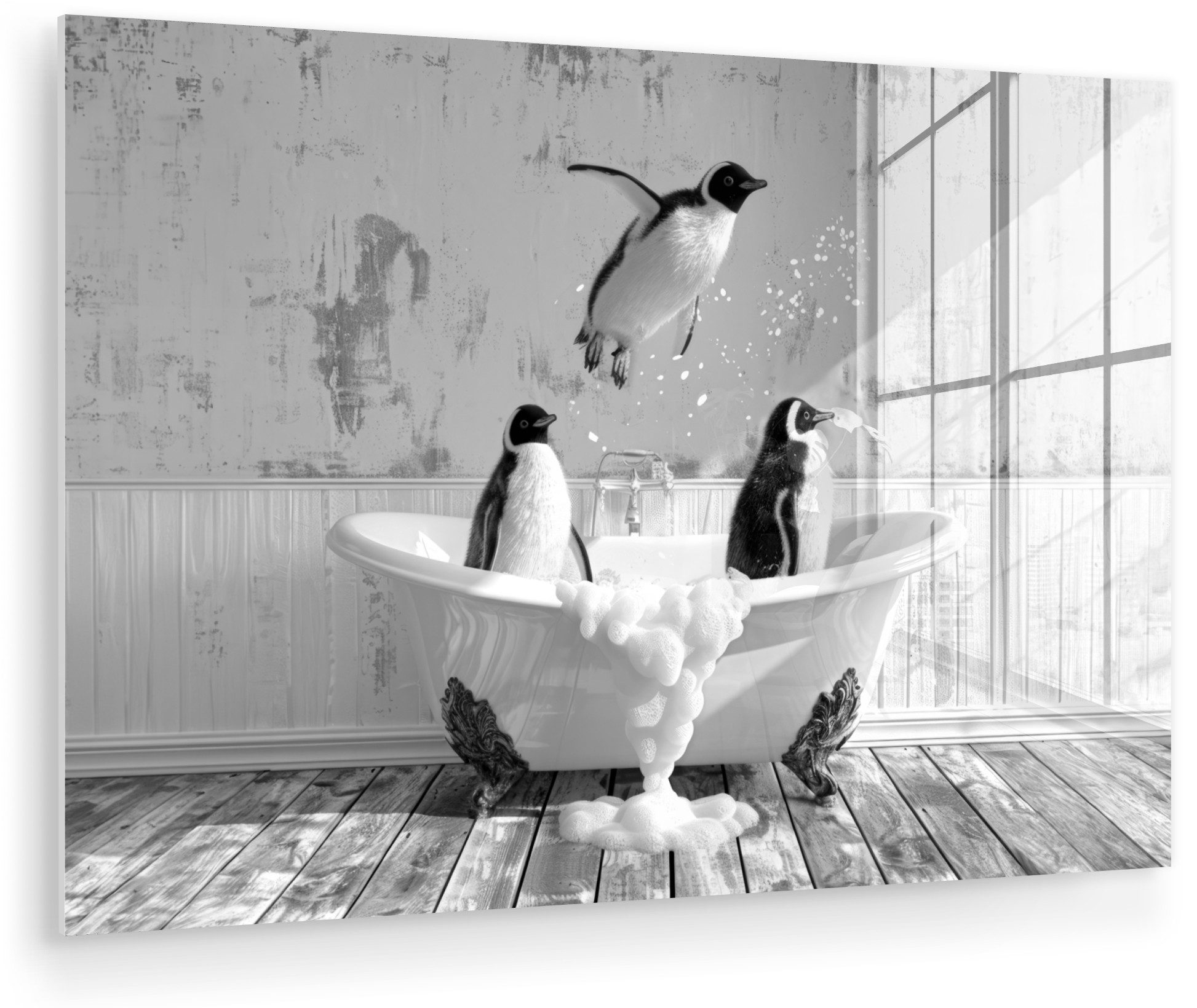 MuchoWow Acrylglasbild Pinguine - Vintage - Tiere - Schwarz - Weiß, Inkl. A günstig online kaufen
