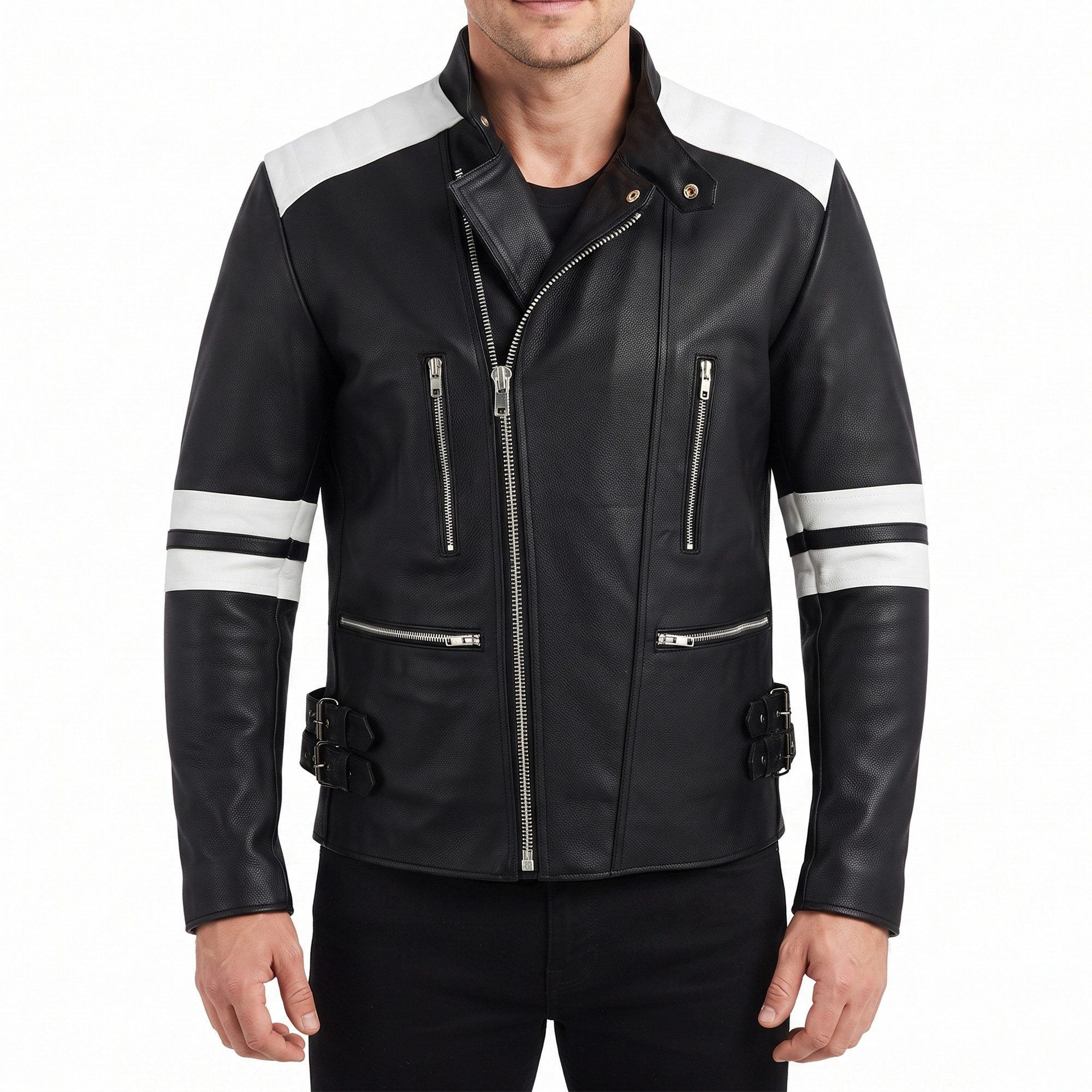 German Wear Lederjacke GW424J Biker Lederjacke Oldschool Vintag Retro Jacke mit Protektoren