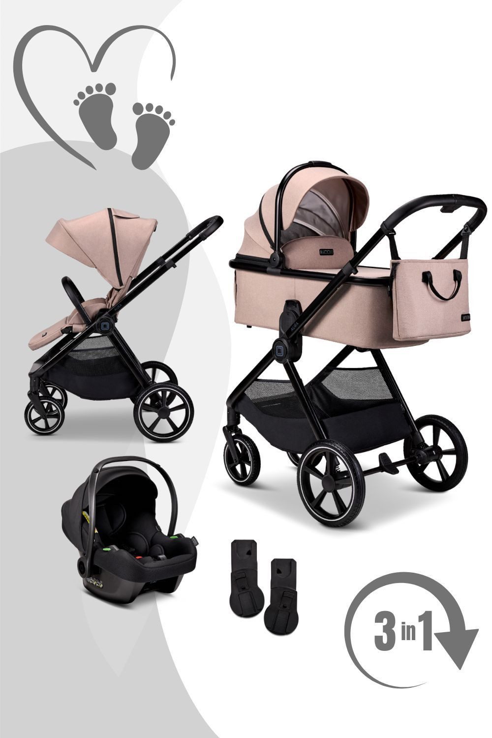Moon Kombi-Kinderwagen Aura Set mit Cosmo 2.0 3in1 Kinderwagenset