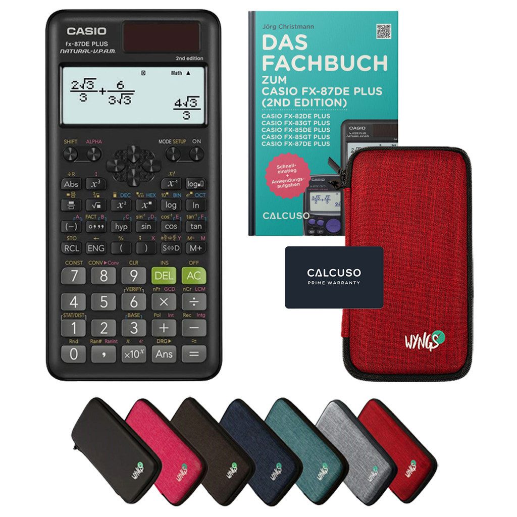 CASIO Taschenrechner fx-87DE Plus 2 inkl. Schutztasche Rot & Fachbuch (48 S., DINA5)