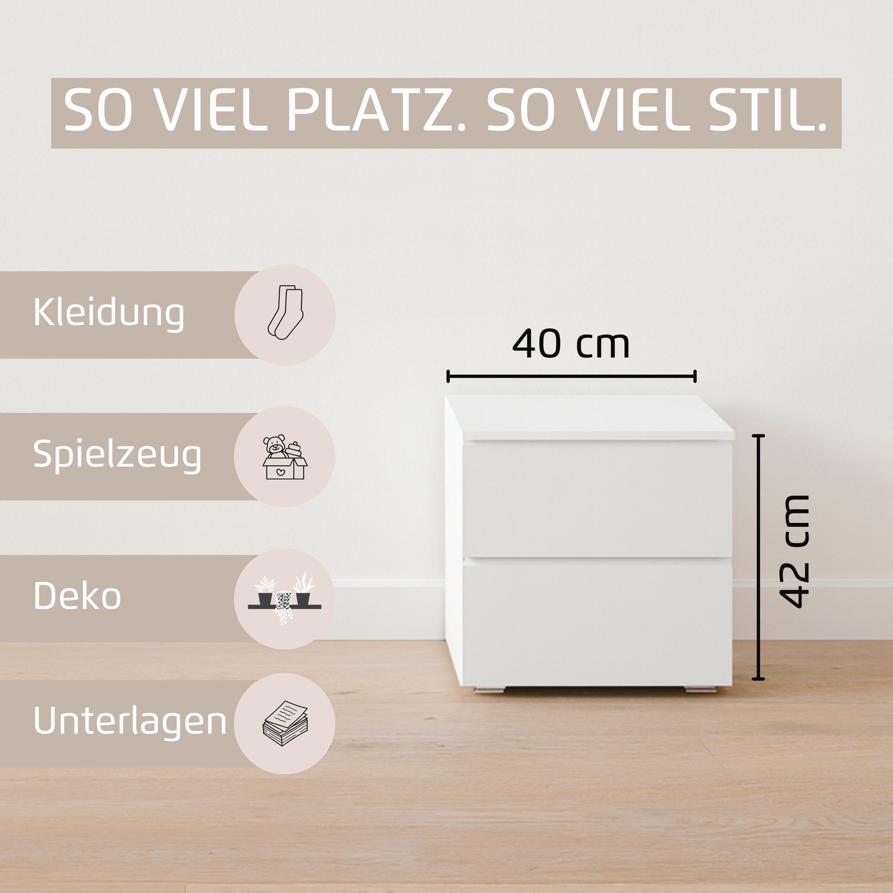rauch Nachtkommode Nachttisch Nachtkonsole Nachtschrank MAINZ (Breite 40 cm), zwei praktische und geräumige Schubladen MADE IN GERMANY – Bild 4 von 5