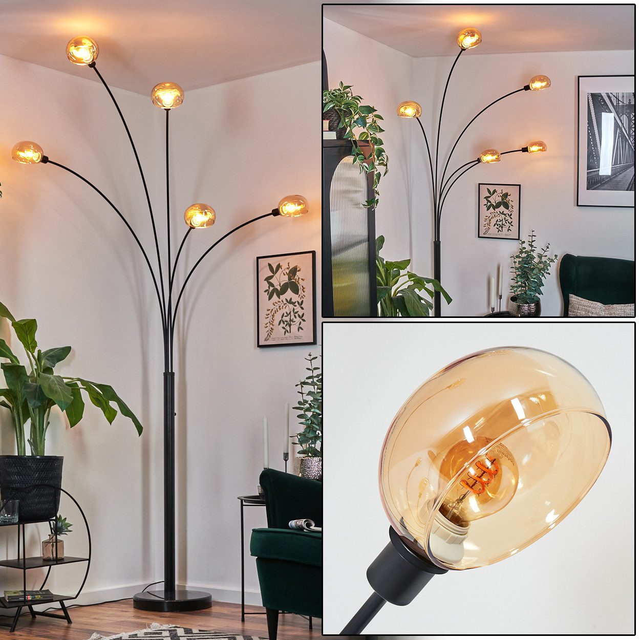 hofstein Stehlampe Stehlampe aus Metall in Schwarz/Bernstein im Retro/Vinta günstig online kaufen