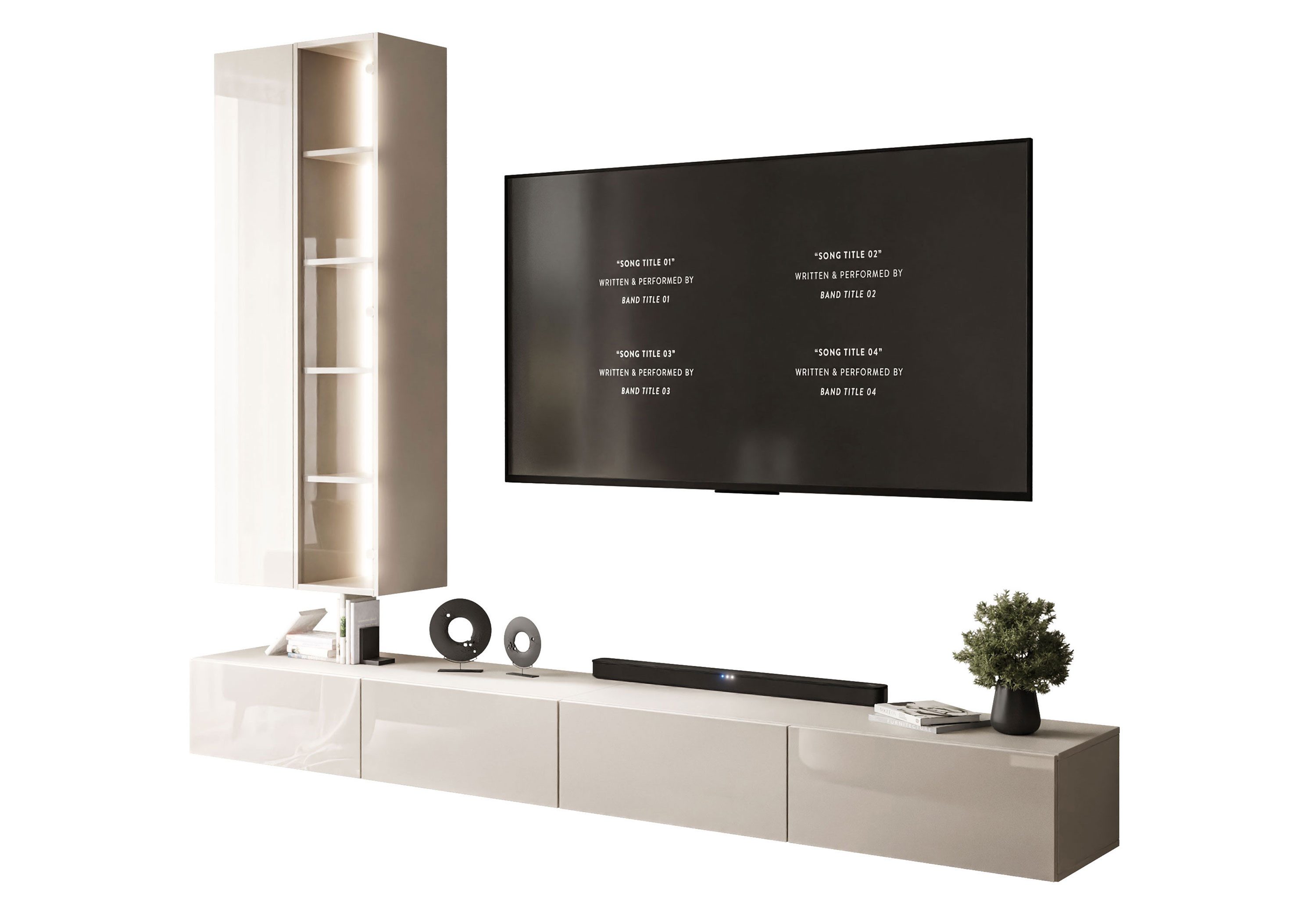 Lookway Wohnwand Hängende CARMEN mit LED-Beleuchtung, Fronten in Hochglanz