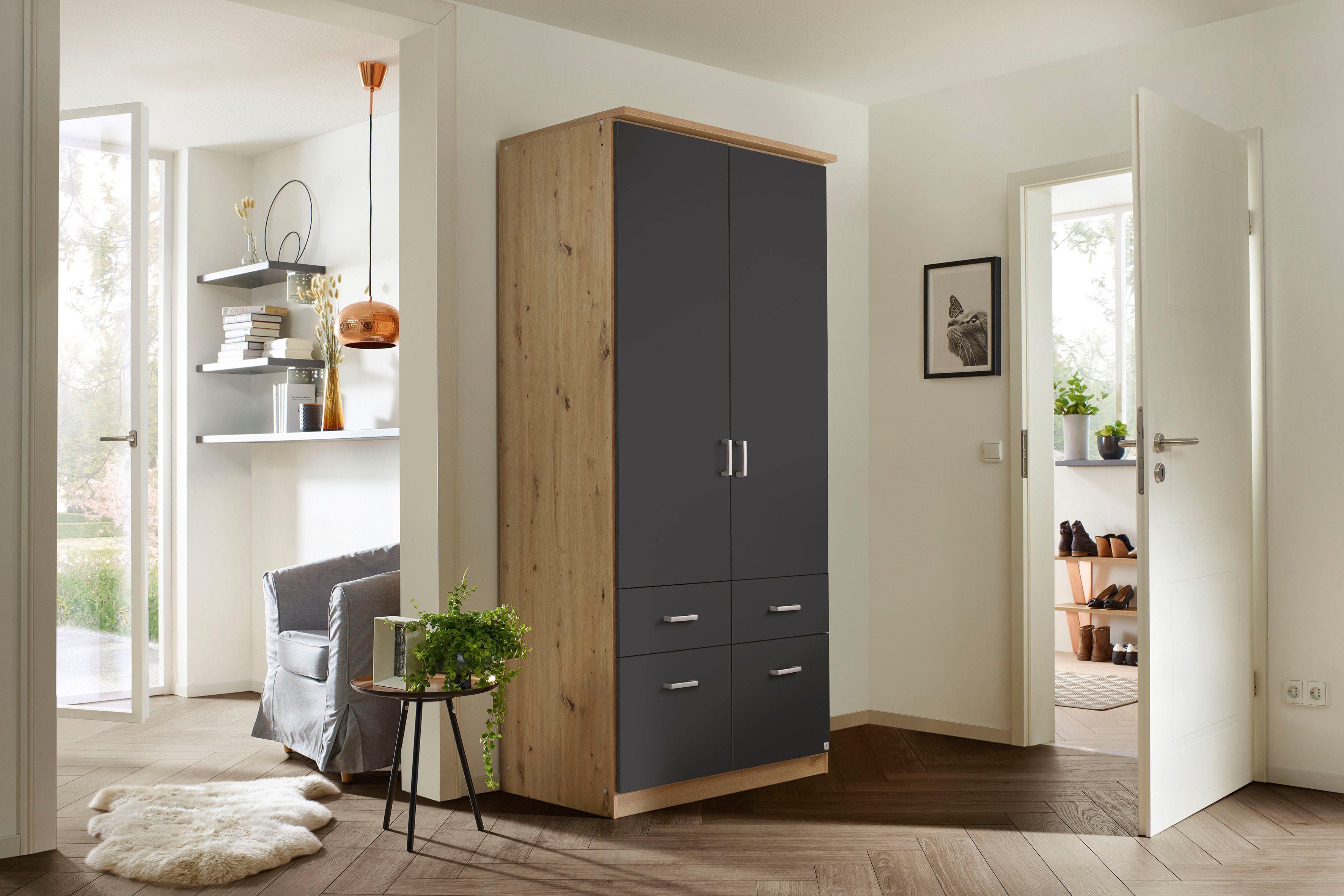 rauch Kleiderschrank Kleiderschrank Schrank Garderobe deckenhoher Schrank BREMEN (optional mit Spiegel, Breiten: 91/136/181 cm, Höhe: 199 cm) in vielen Farbvariationen, inkl. Kranzblende MADE IN GERMANY