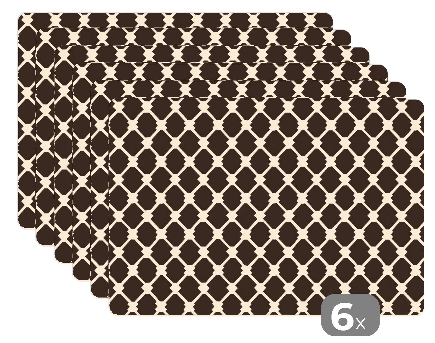 MuchoWow Platzset Braun - Schachbrettmuster - Geometrisch, (6-St), Platzsets, Tischset, Abwaschbar, Tischsets, Platzdeckchen