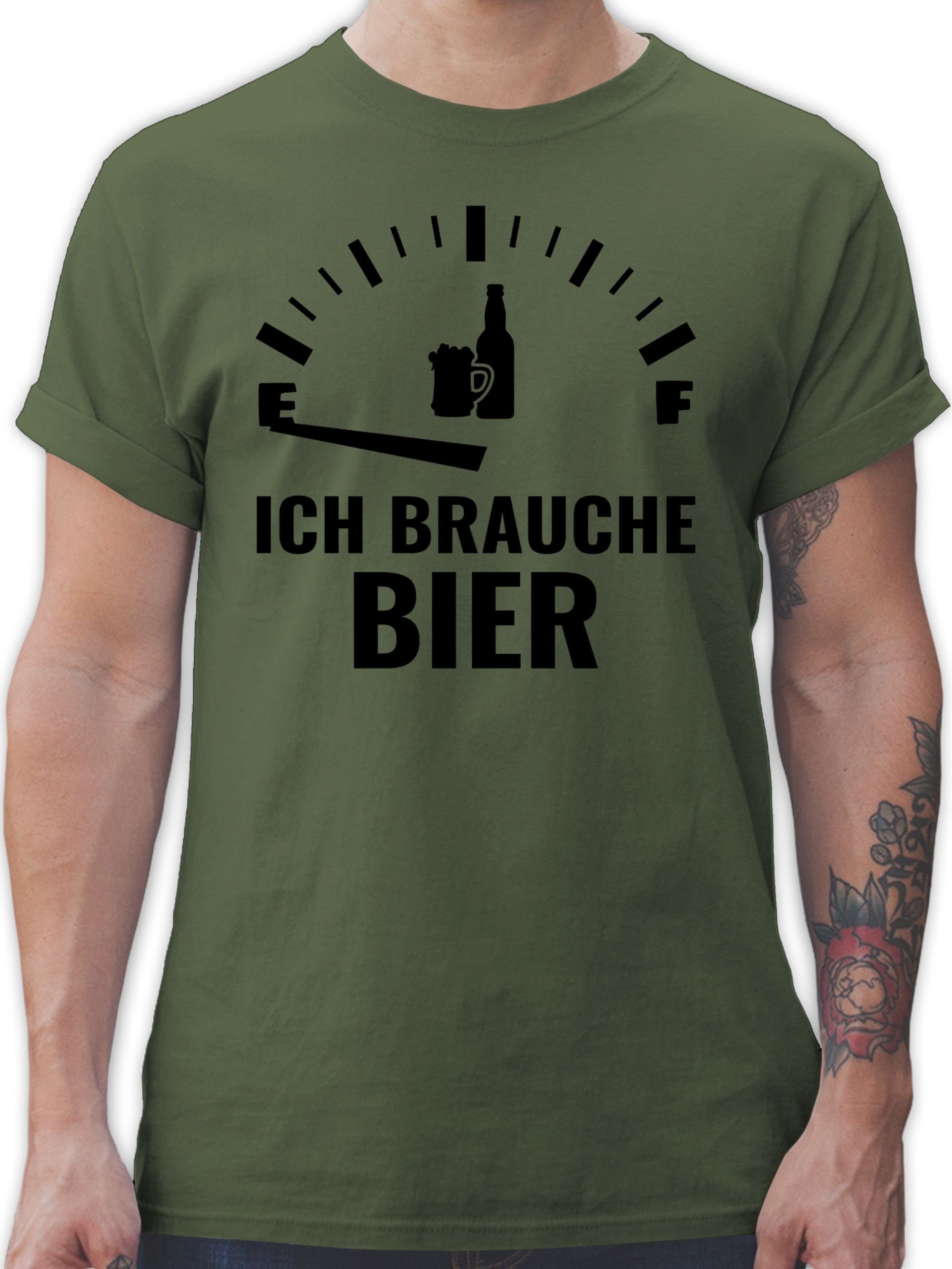 Shirtracer T-Shirt Ich brauche Bier - schwarz Sprüche Statement mit Spruch 1 Army Grün