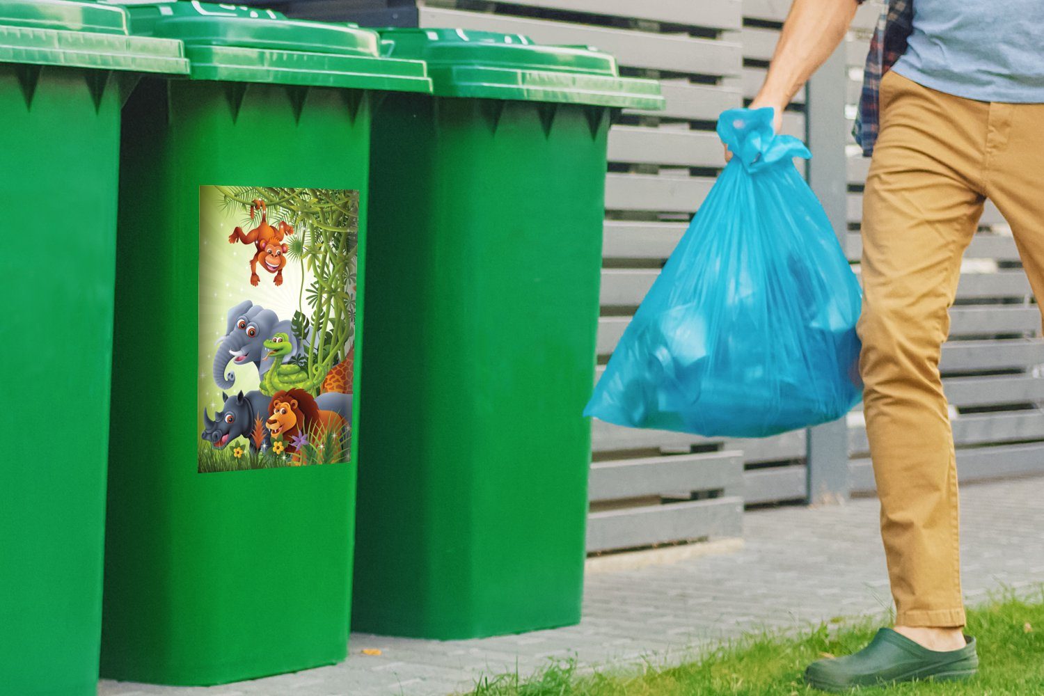 Abfalbehälter Mülltonne, Mülleimer-aufkleber, (1 Sticker, MuchoWow Container, Dschungeltiere - Pflanzen Löwe - Wandsticker - Elefant - Kinder St), Giraffe -