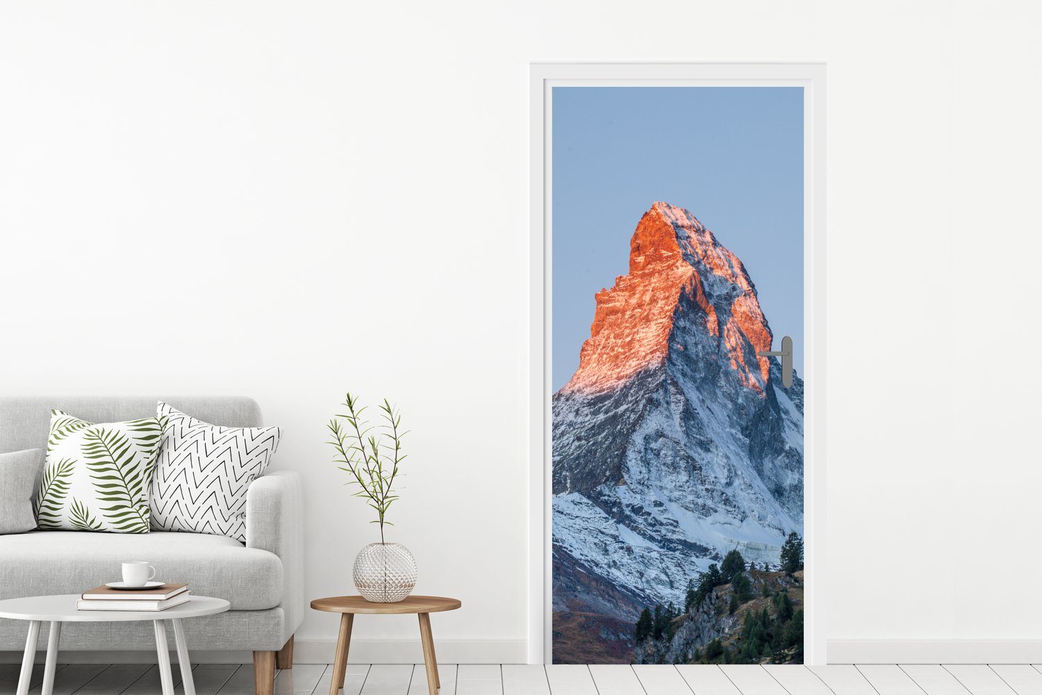 Fototapete 75x205 Schweiz Türtapete cm Türaufkleber, (1 bei Matterhorn in St), bedruckt, der für Matt, Sonnenaufgang, Tür, Das MuchoWow