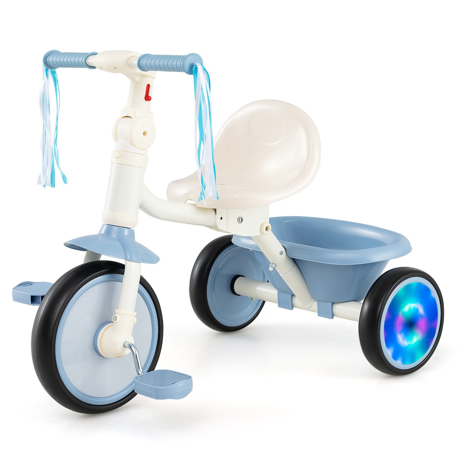 COSTWAY Kinderfahrrad mit leuchtende Räder & 3-fach verstellbarem Sitz, Dreirad für Kinder im Alter von 3 bis 5 Jahren