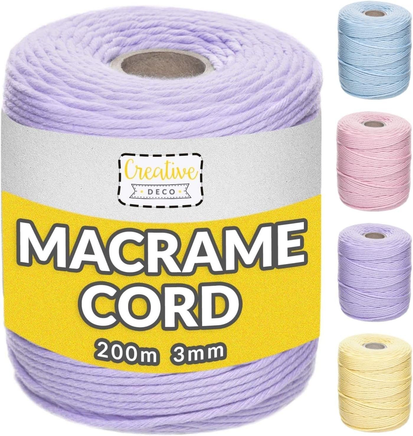 Creative Deco Makramee Garn 2-3 mm Baumwoll Polyester Baumwollkordel Baumwollschnur Nähgarn, 200,00 m, geliefert auf einer Spule
