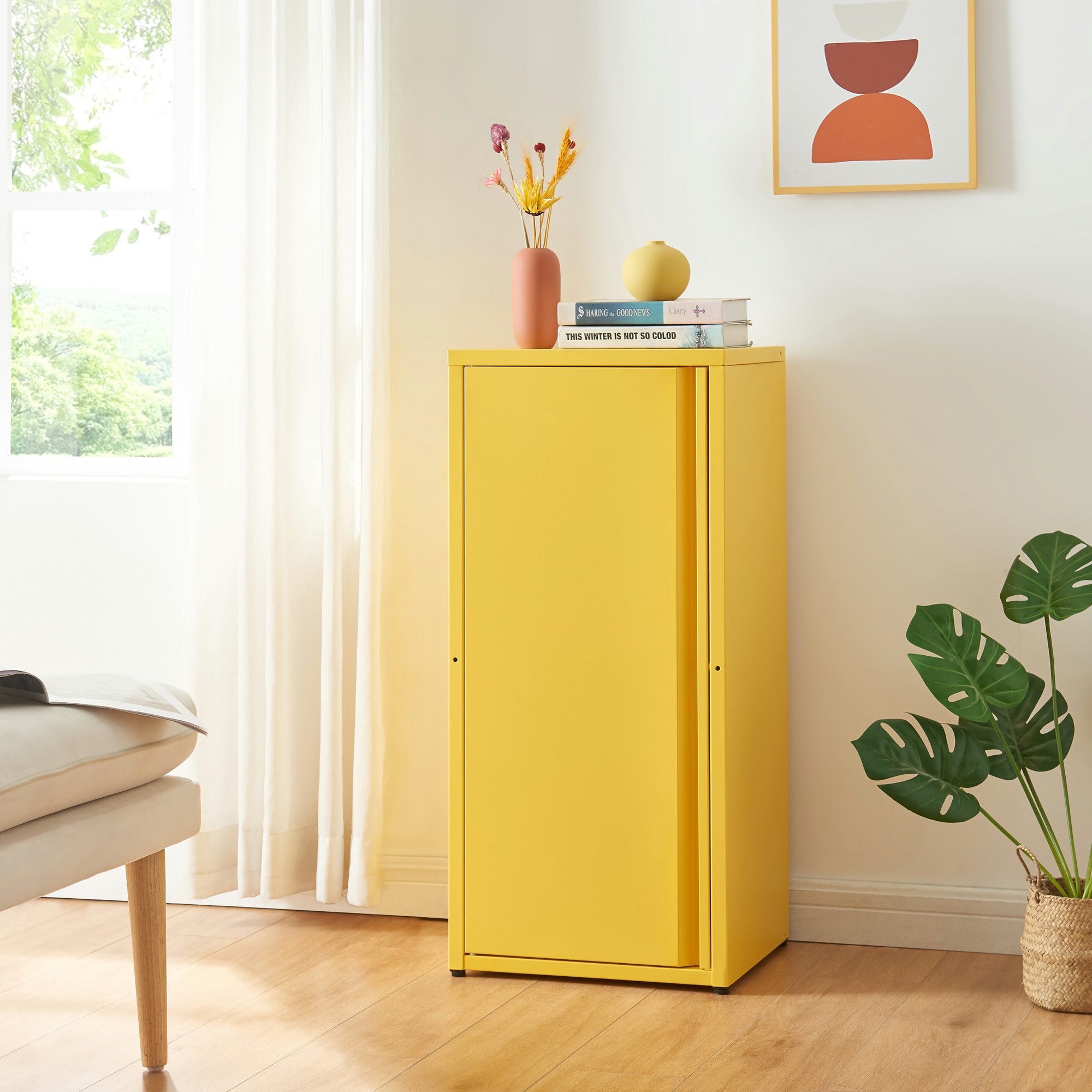 en.casa Mehrzweckschrank »Burlöv« mit 1 Tür und 2 Ablagen 88x40x35 cm Gelb