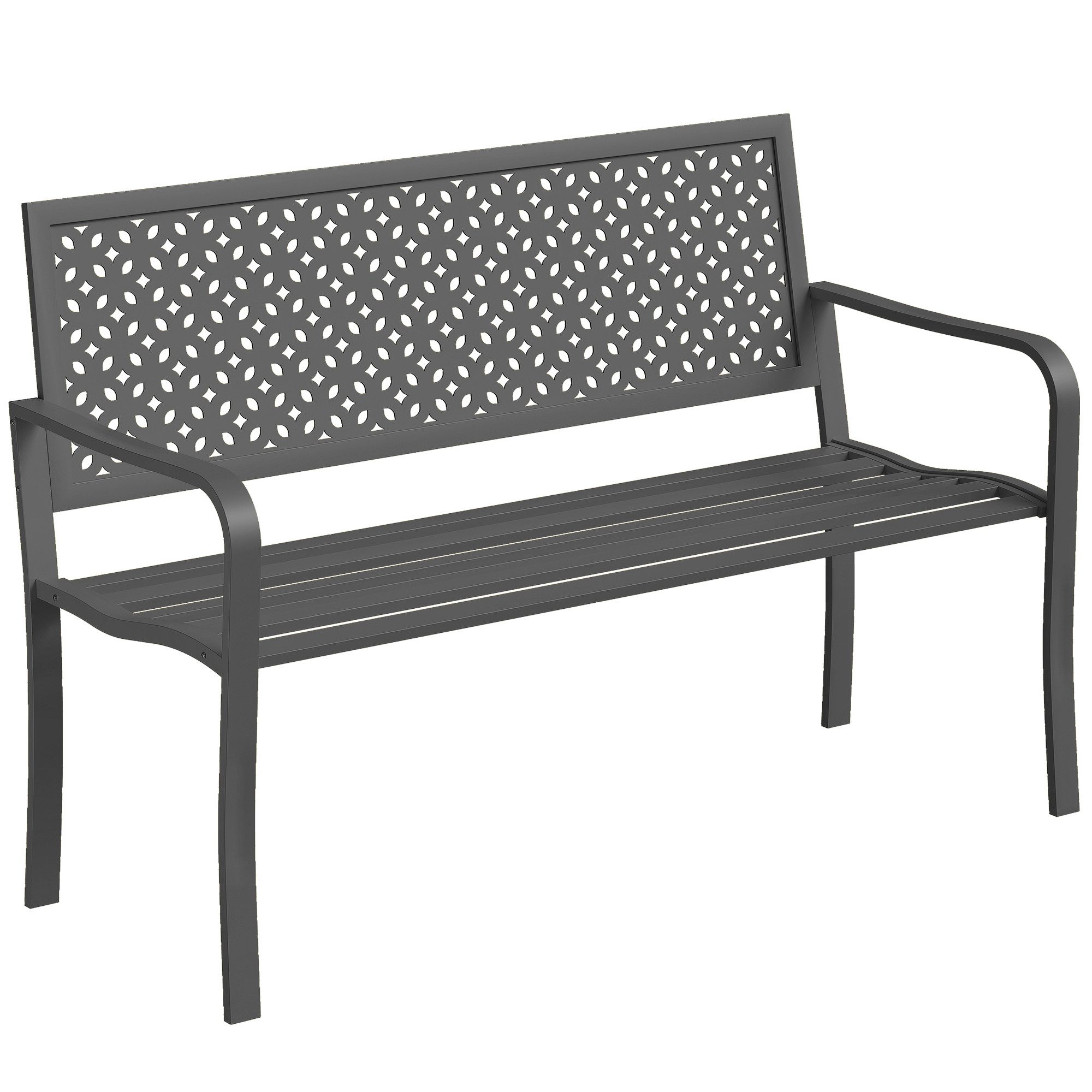 Outsunny Gartenbank mit rostbeständiger Rückenlehne (Geometrische Balkonbank, 1-St., Outdoor Sitzbank), für Garten, Park, Balkon 127 x 61 x 85 cm Dunkelgrau