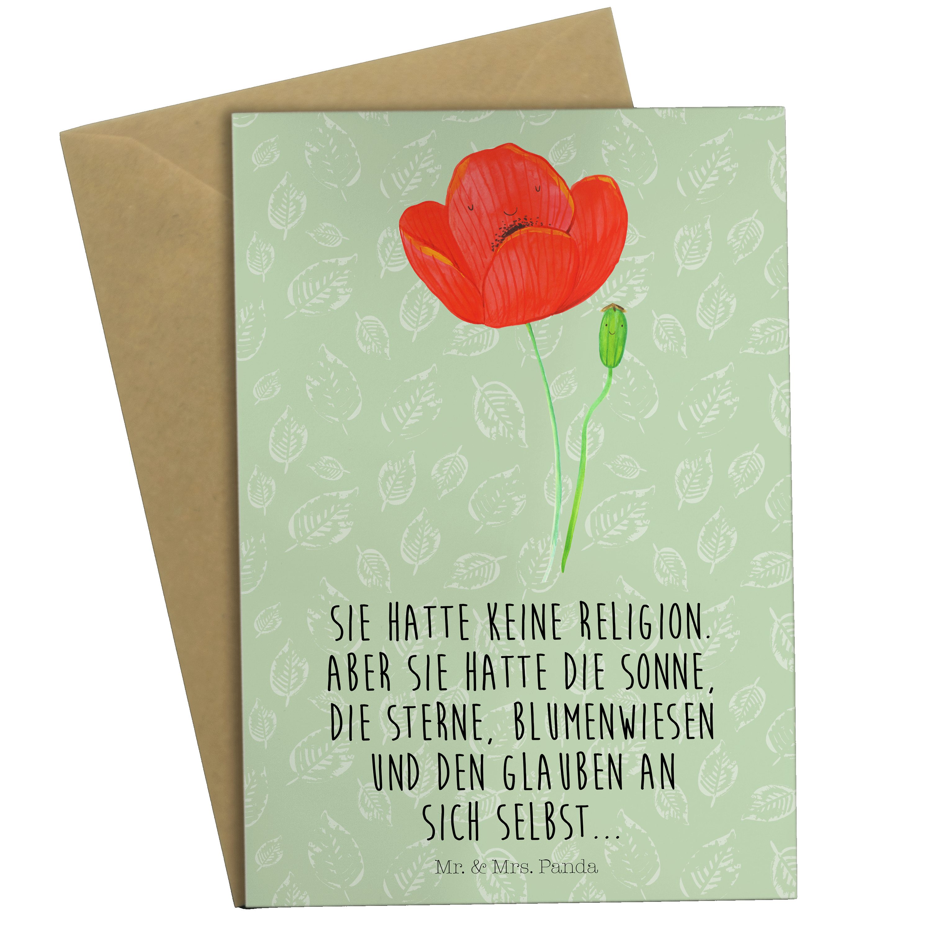 Mr. & Mrs. Panda Grußkarte Blume Mohnblume, babykarte, Blattgrün, Mohn, Religion, hochzeitskarte