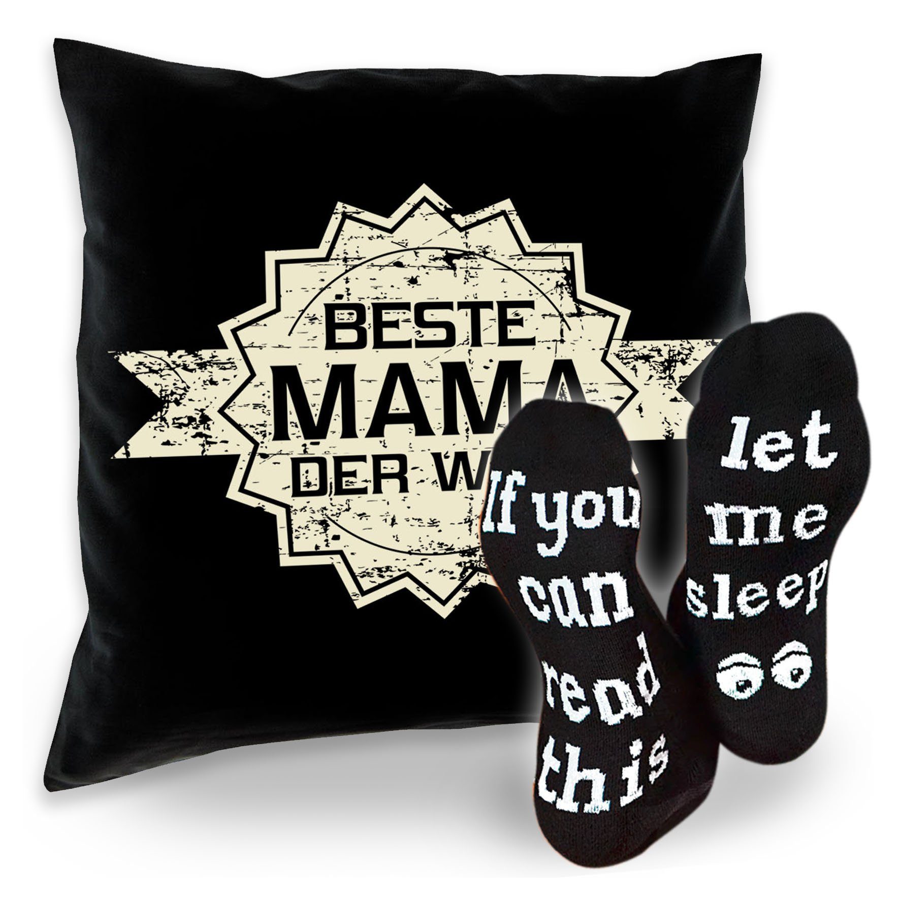 Soreso® Dekokissen Kissen Beste Mama der Welt Stern & Sprüche Socken Sleep, Geschenke für Mütter Geschenkidee schwarz