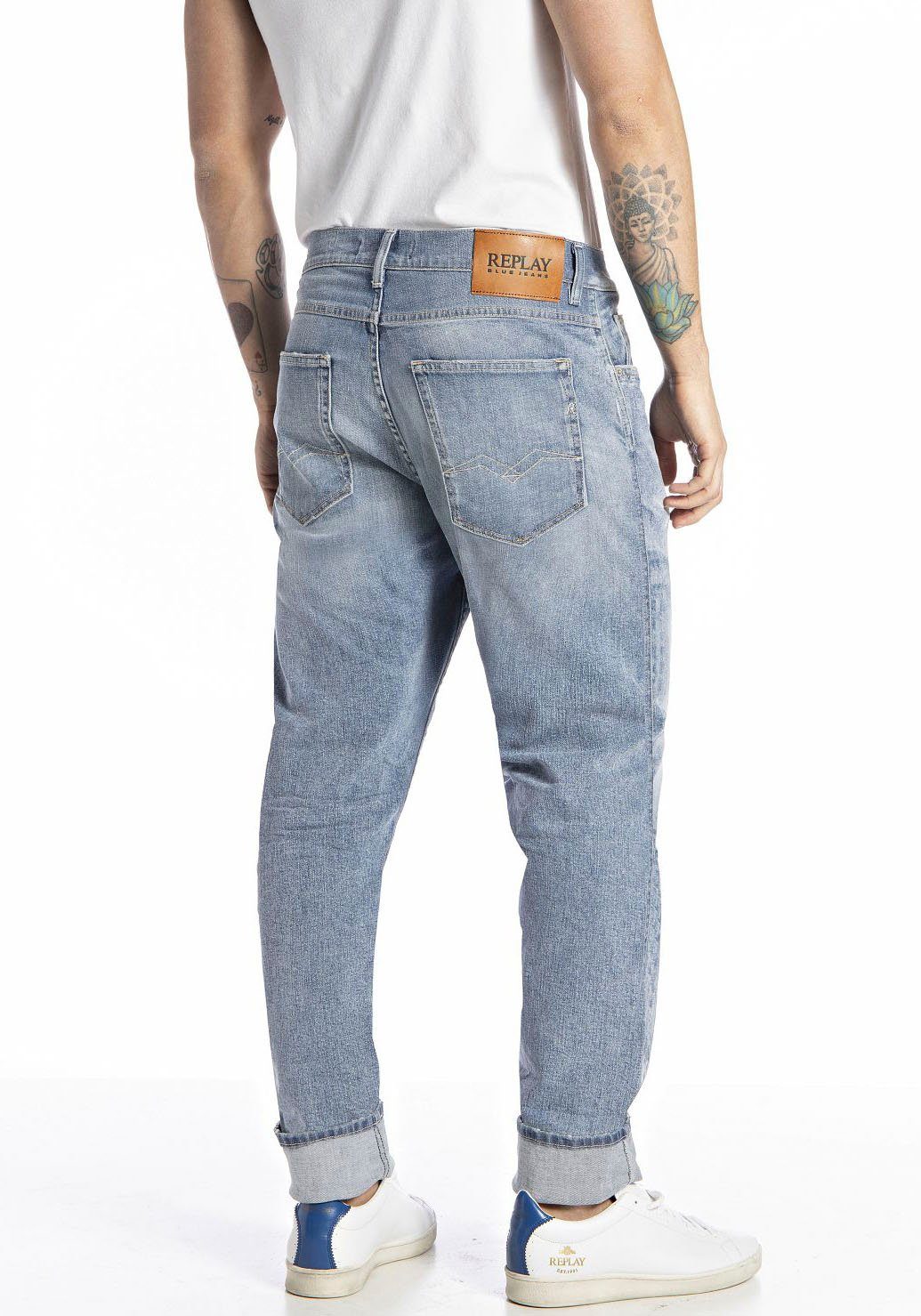 Tapered-fit-Jeans SANDOT mit light Replay blue Abriebeffekten