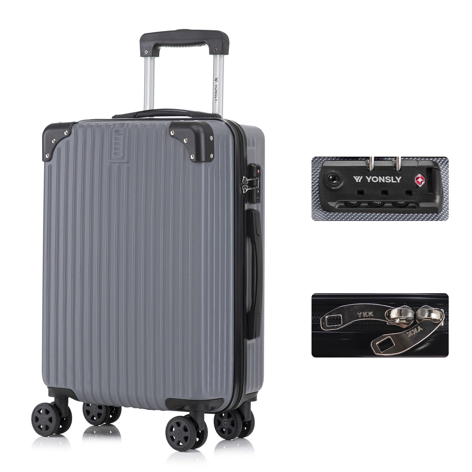 YONSLY Hartschalen-Trolley Premium Reisekoffer Hartschalen-Trolley Kabinenkoffer, 4 Rollen, TSA-Schloss, YKK-Reißverschluss, austauschbare Rollen und Griffe