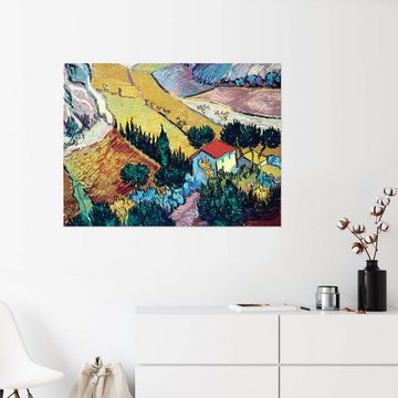 Posterlounge Wandfolie Vincent van Gogh, Landschaft mit Haus und Pflüger, Wohnzimmer Malerei