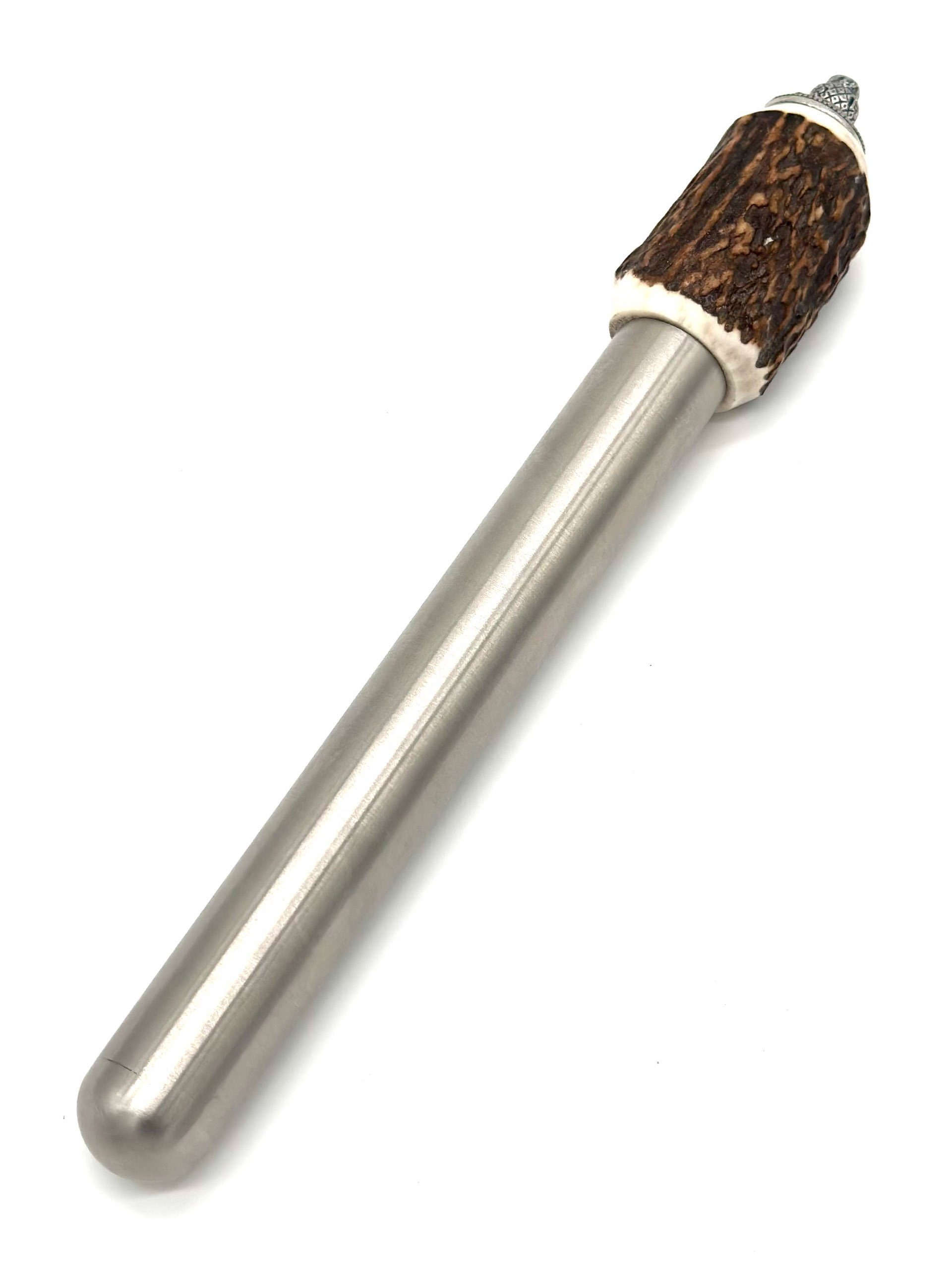 Almbock Flachmann Hirschhorn-Flachmann mit Schupftabakbehälter, mit original Hirschhorngriff
