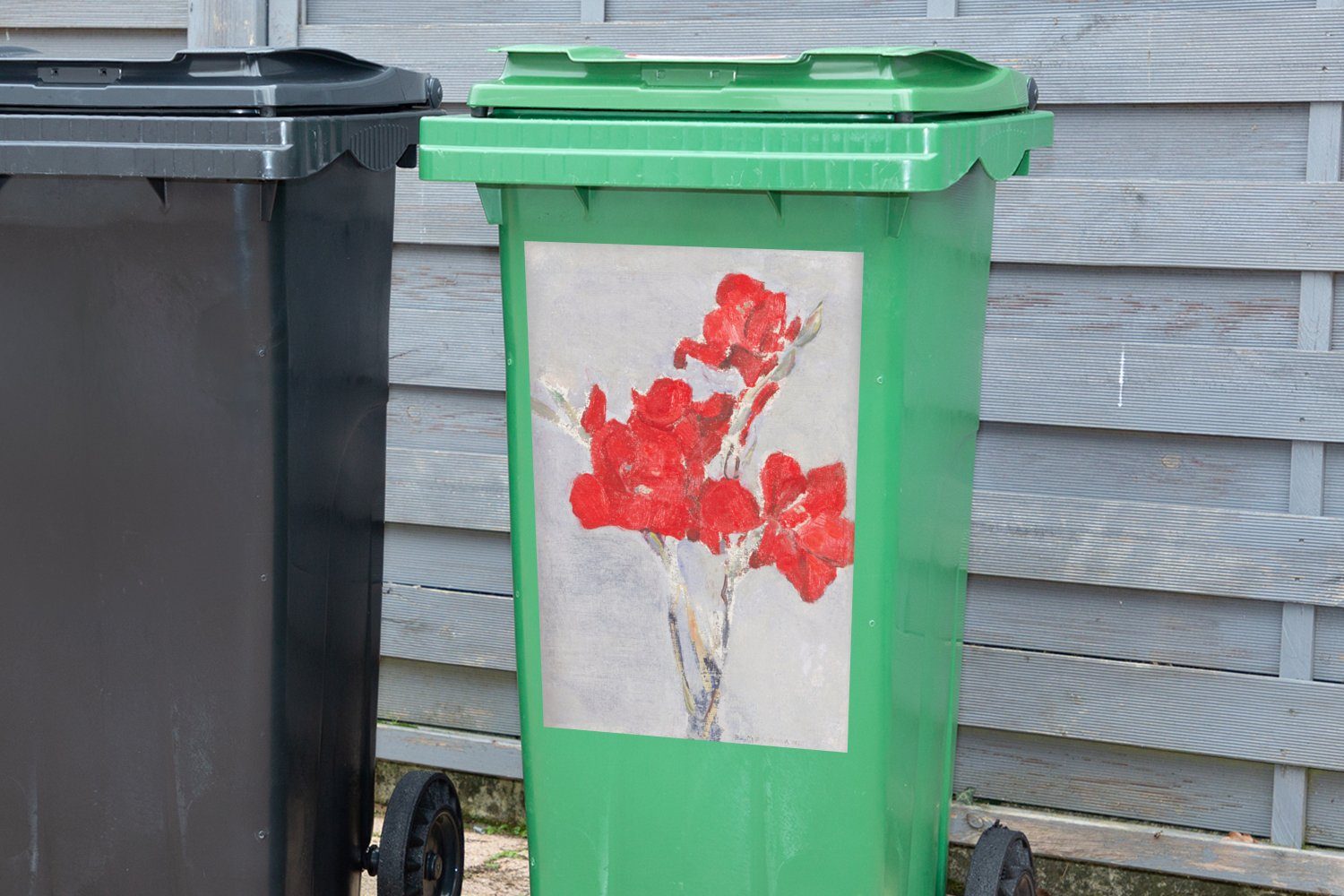Rote Mülltonne, MuchoWow Gladiolen Abfalbehälter Sticker, Wandsticker Mülleimer-aufkleber, St), (1 Mondrian Piet Container, -