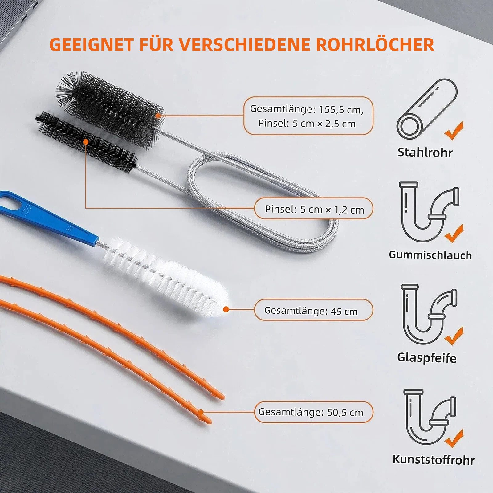 Heyork Rohrreinigungsspirale 4 Stück Abflussreiniger Spirale Verstopfungsentferner für Kanalisation