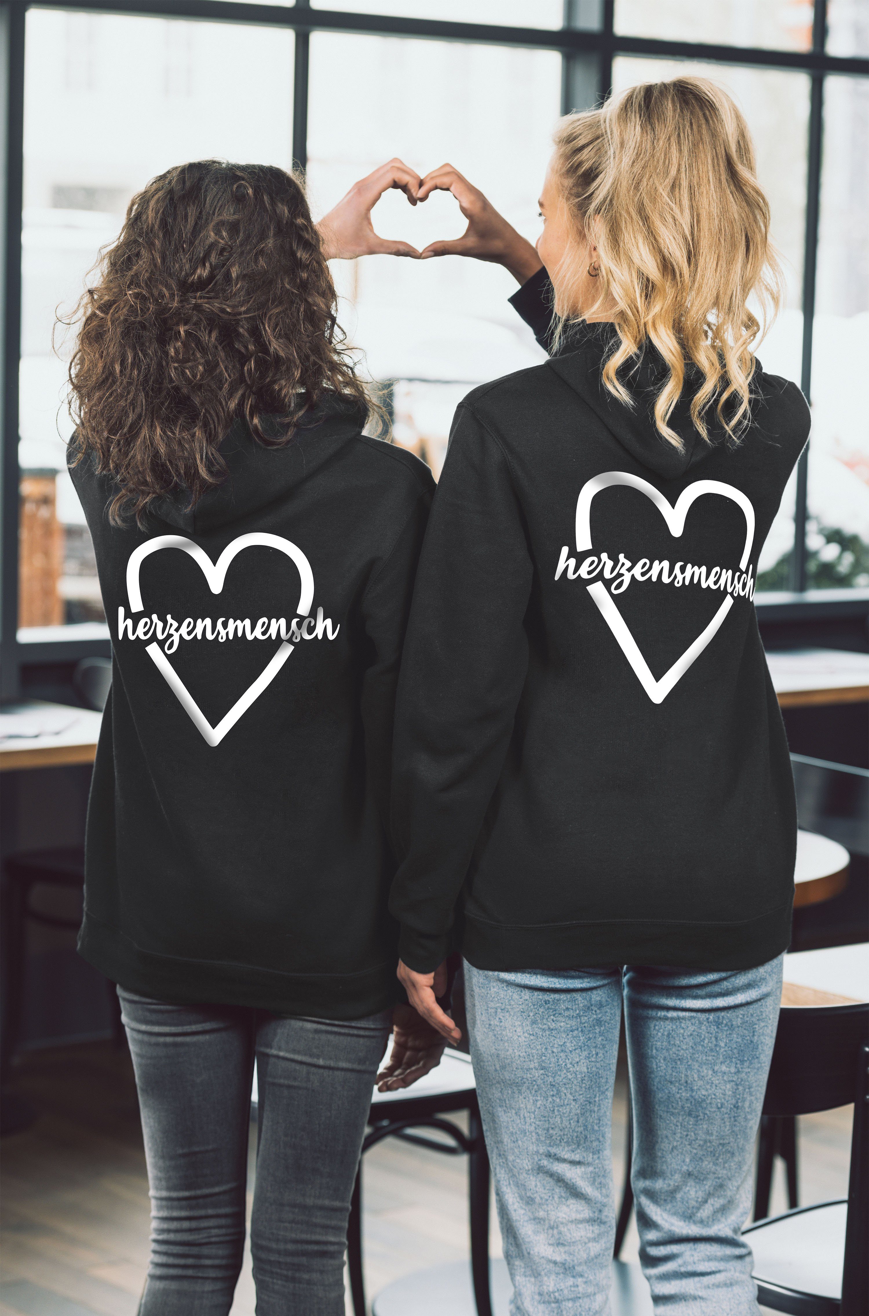 Couples Shop Kapuzenpullover Beste Freunde Damen Hoodie Pullover Herzensmensch mit BFF Logo Print – Bild 2 von 5