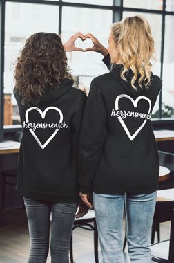 Couples Shop Kapuzenpullover Beste Freunde Damen Hoodie Pullover Herzensmensch mit BFF Logo Print
