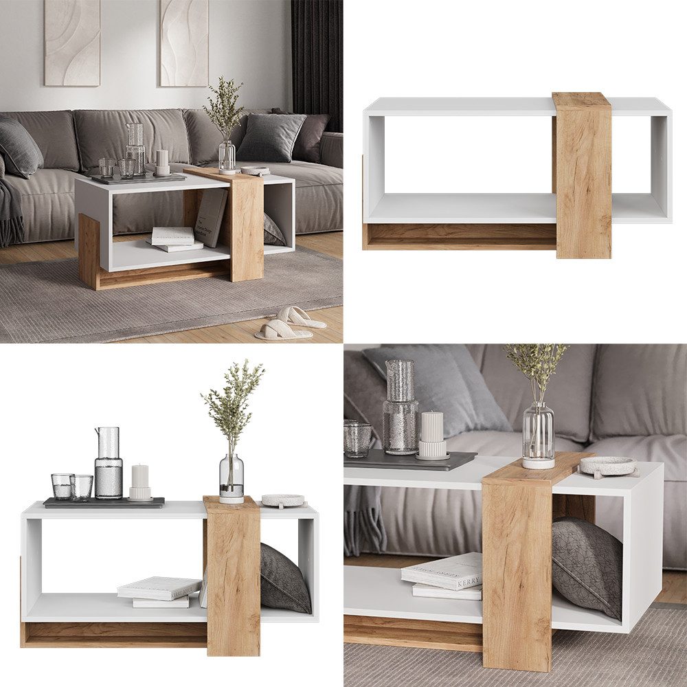 Vicco Couchtisch Aven, Weiß/Goldkraft Eiche, 91.8 x 49 cm