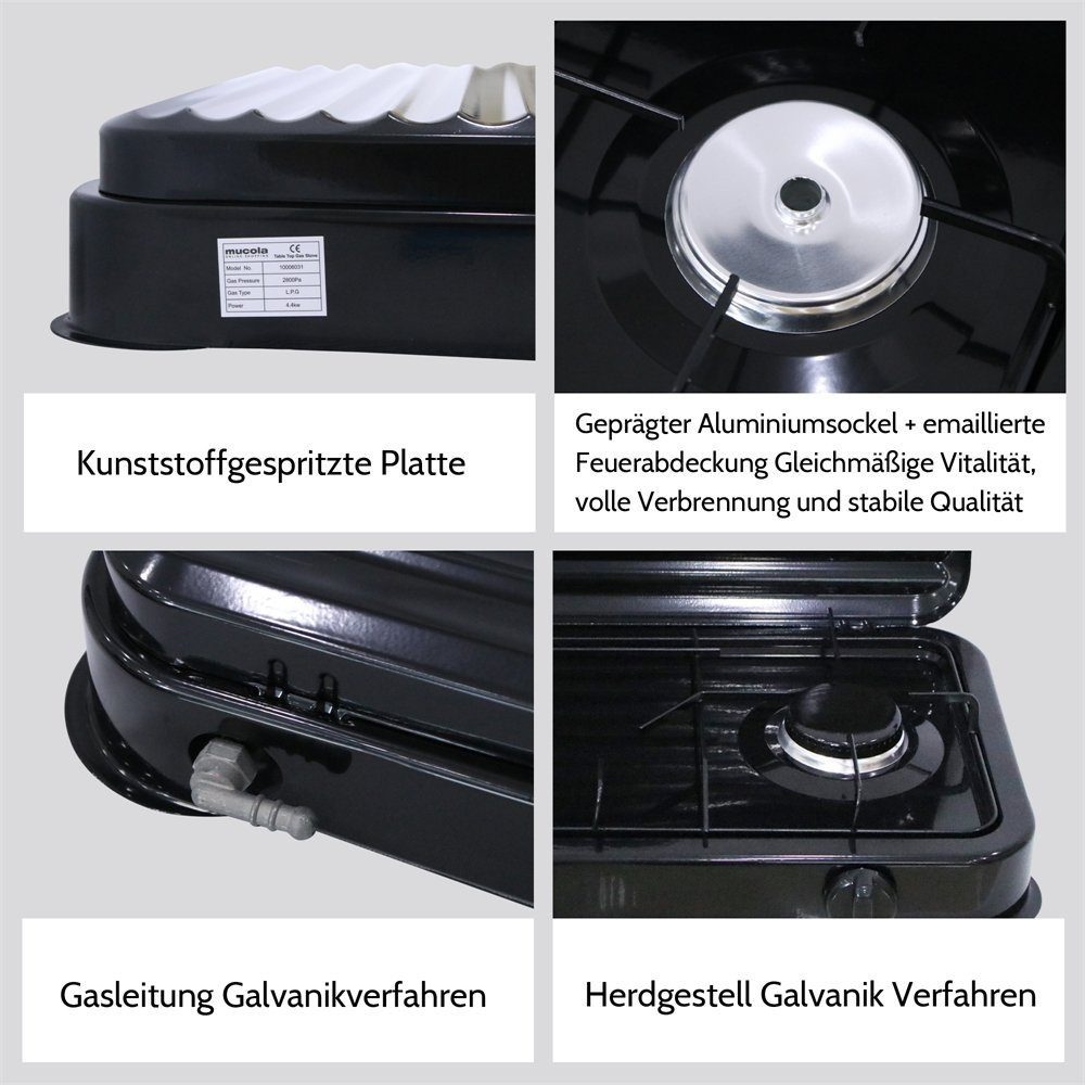 Feel2Home Gaskocher Camping Kochfeld Gaskocher 2 flammig mit Deckel Herd Outdoor Metall, (Stück, 1-St., Campingkocher / Gaskocher - 2-flammig), Flamme stufenlos regulierbar durch Drehknopf