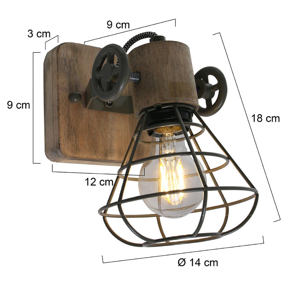 Lampe Leuchtmittel Wandleuchte, Käfig Warmweiß, Industrial Wand etc-shop Holz verstellbar inklusive, im LED Spot Filament Leuchte