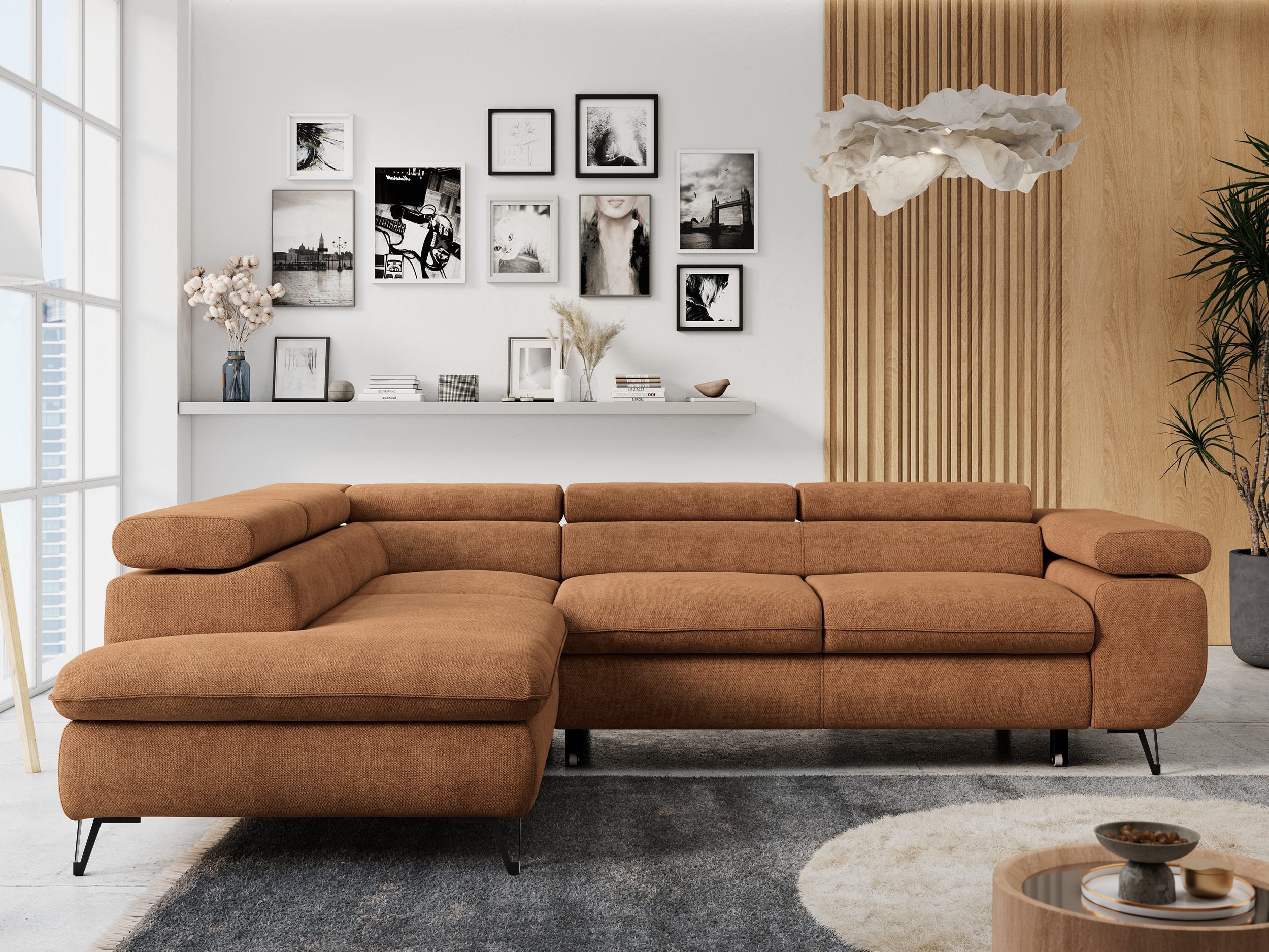 MKS MÖBEL Ecksofa PETER L, Set, Ecksofa L-form, HR35-Schaum, Wellenfederkern, Bettfunktion, Einstellbare Kopfstützen, Bettkasten