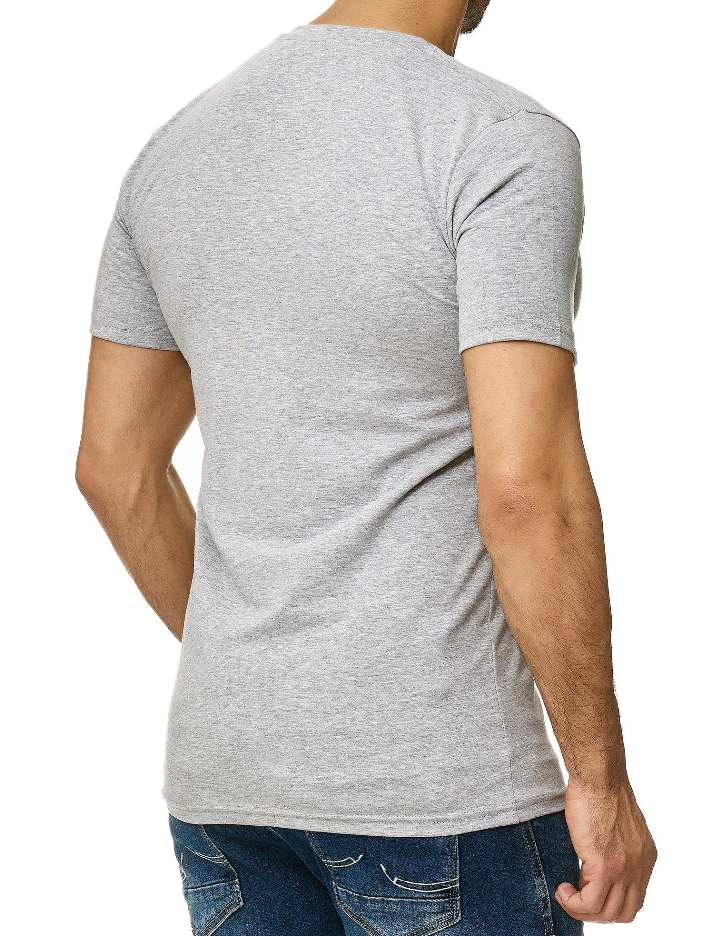 Kurzarmshirt Tee, 1308C OneRedox 1-tlg) T-Shirt (Shirt Fitness Freizeit Grau Polo Casual
