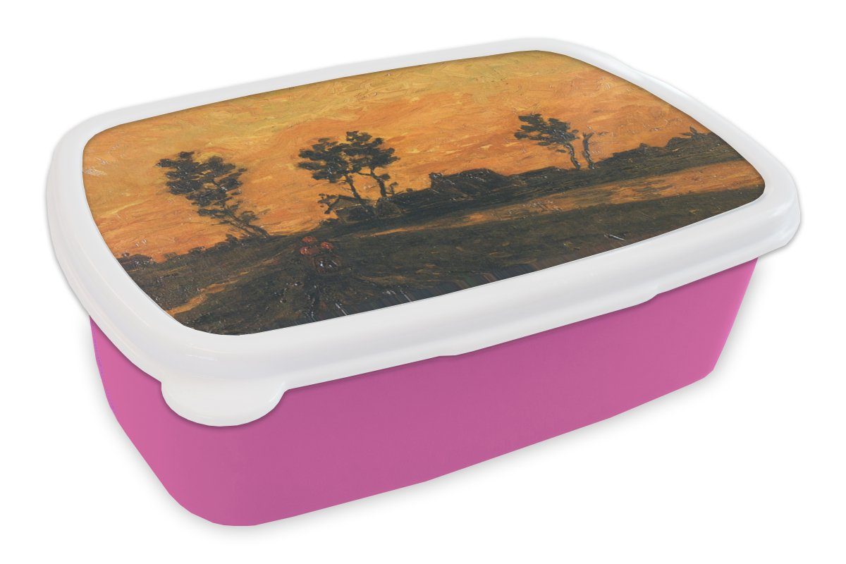 Kunststoff, Erwachsene, Kinder, MuchoWow für Brotdose rosa - Vincent Sonnenuntergang Kunststoff Snackbox, Mädchen, bei Brotbox Lunchbox (2-tlg), Landschaft Gogh, van