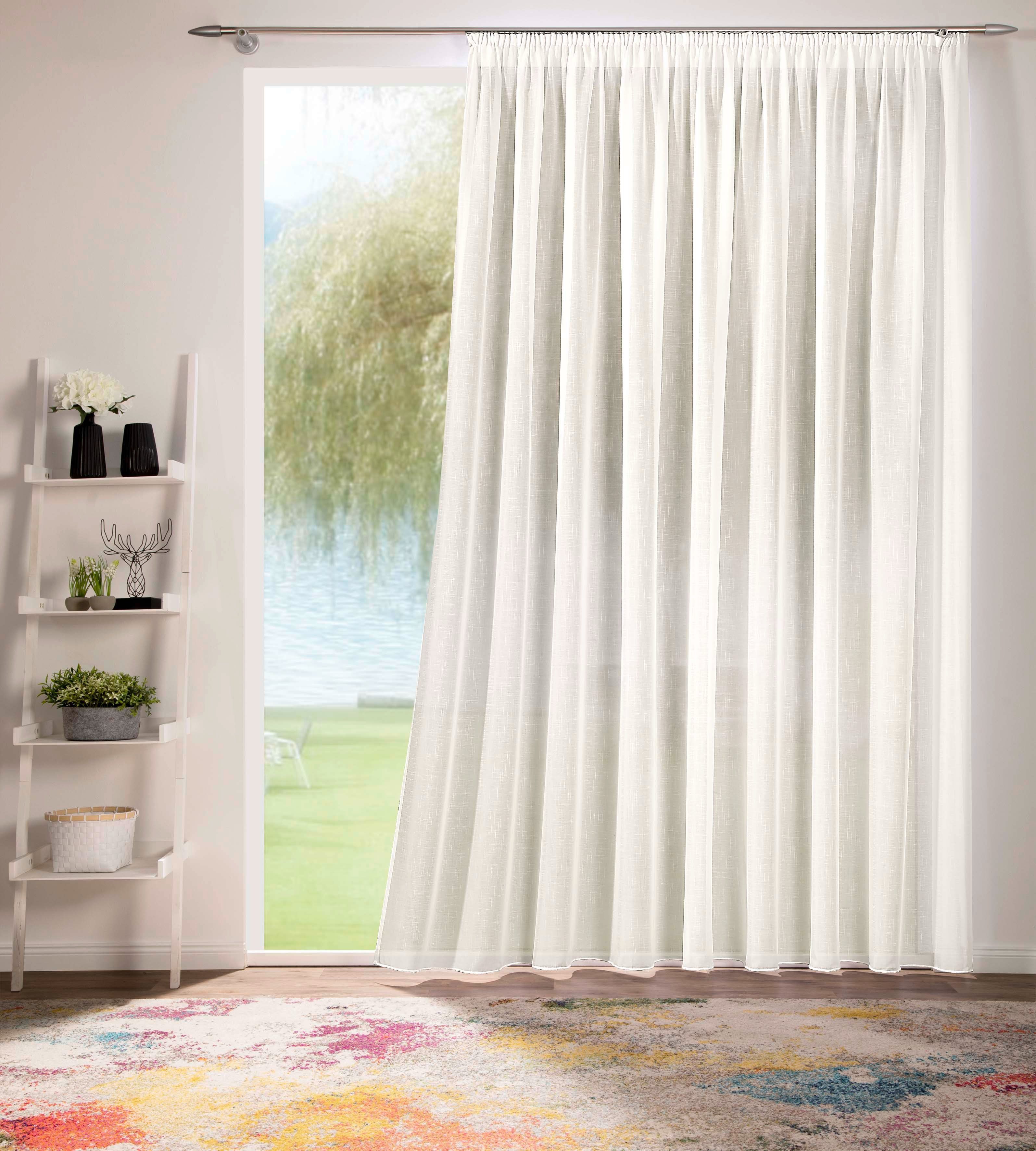 DecoHome24 Gardine Voile mit Effekt Creme (1 St), Kräuselband, halbtranspar günstig online kaufen