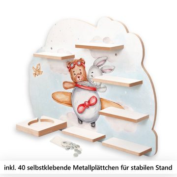 Kreative Feder Wandregal MUSIKBOX-REGAL Teddy & Hase im Flieger, für TONIE-BOX und TONIES inkl. 40 Metallplättchen