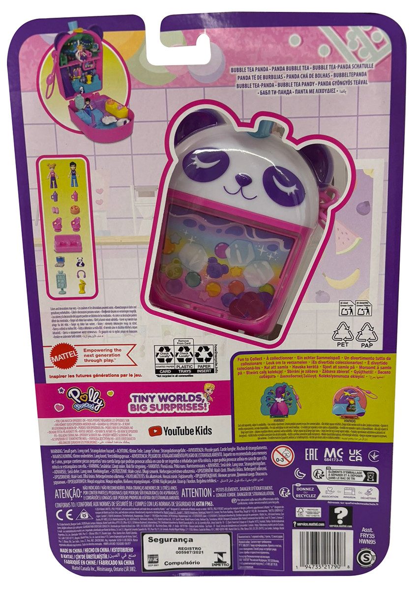 Polly Pocket Spielfigur Polly Pocket Bubble Tea Panda Schatulle 35th, 2 Mini Puppen, 12 Zubehö