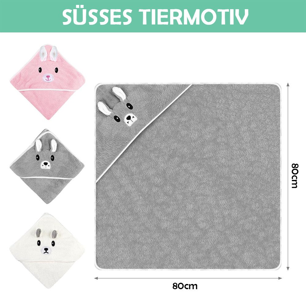TUWENA Kapuzenhandtuch Kapuzenhandtuch Baby 3 Stück, Weich Babyhandtuch mit Kapuze 80 x 80cm, (3-St), Baby Handtuch Kapuze Super Saugfähig Baby Badetuch, Kaputzenhandtücher
