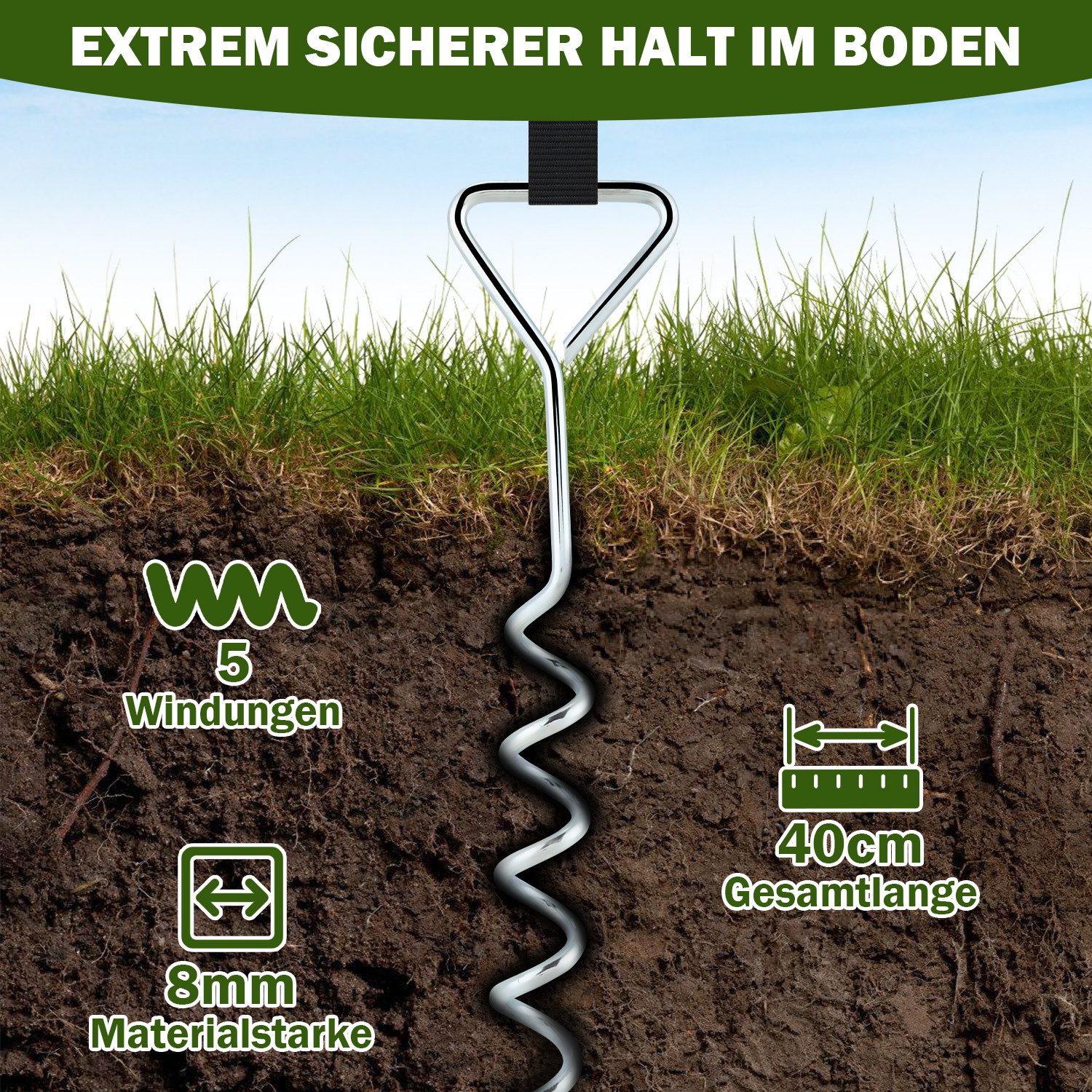 Clanmacy Bodenanker Bodenanker 4/8er Set Trampolin Bodenanker Befestigung Erdanker, für Outdoorbereich, Zum Eindrehen in den Boden, Spiral Bodenanker, (4-St)