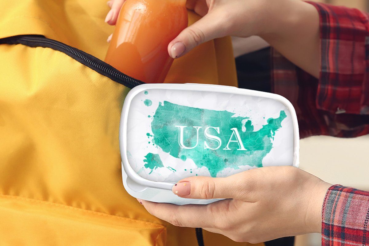 MuchoWow Lunchbox Karte Jungs (2-tlg), und Mädchen Staaten für und Kunststoff, Vereinigte weiß - für Erwachsene, Kinder Brotdose, Brotbox - Aquarell