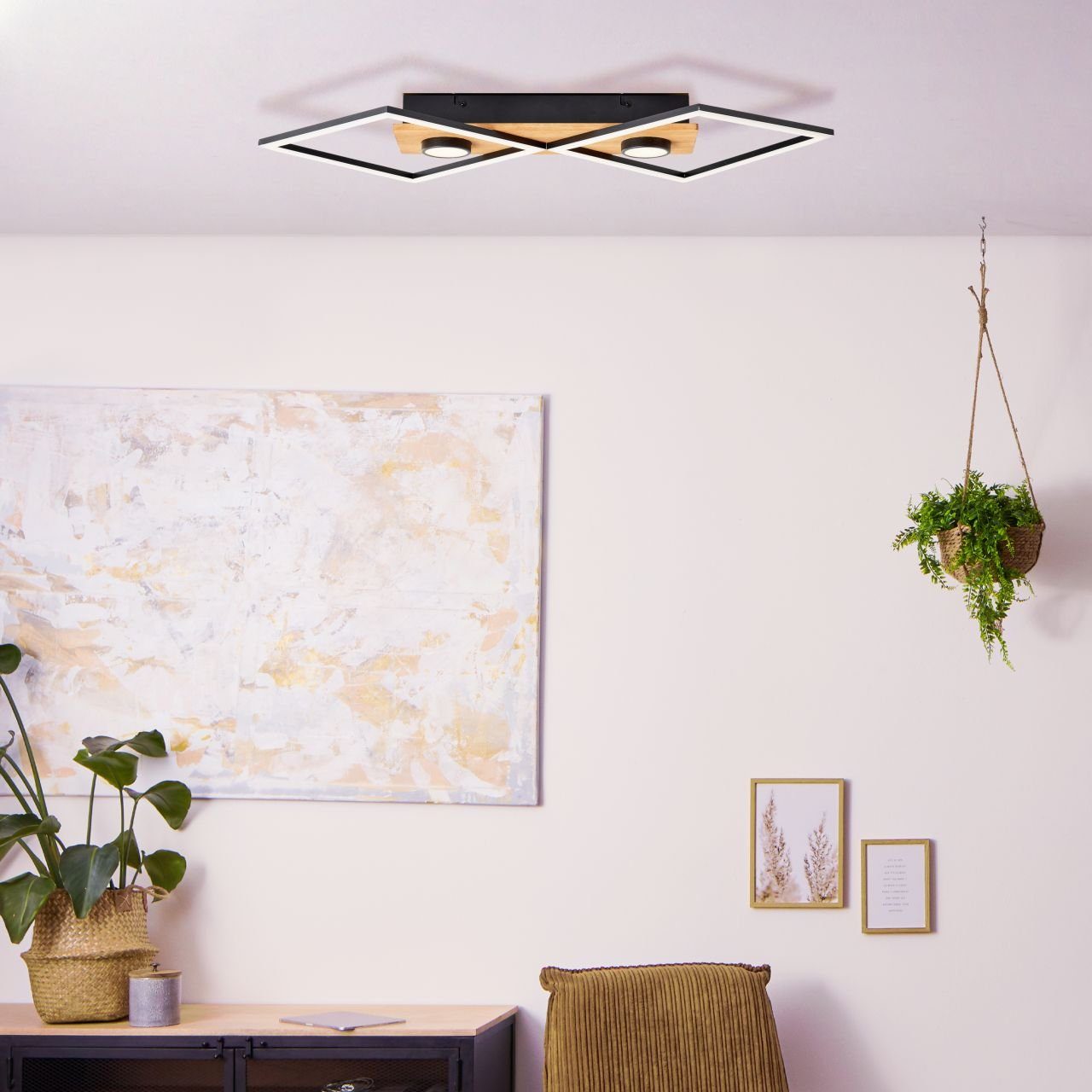 Brilliant Deckenleuchte Woodbridge, LED fest integriert, Warmweiß, 3 Stufen über Wandschalter dimmbar 71x35cm - 3100 Lumen 3000 Kelvin
