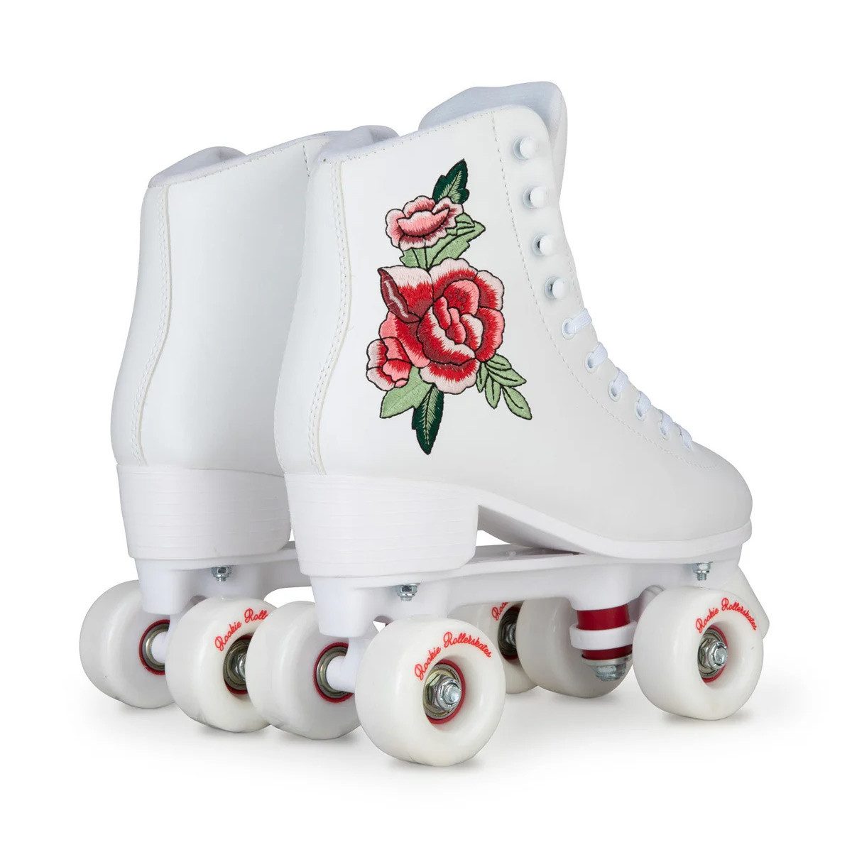 ROOKIE Roller Skates Rollschuhe Rosa, mit gesticktem Rosen-Design